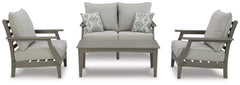Best Furniture Outlet - Ashley Furniture - Visola Outdoor - Outdoor Loveseat, 2 Lounge Chairs and Coffee Table / Gray - P802P1
