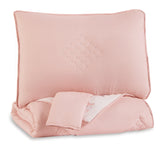 Best Furniture Outlet - Ashley Furniture - Lexann Full Comforter Set - Full Comforter Set / Pink/White/Gray - Q901003F