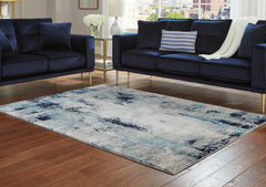 Best Furniture Outlet - Ashley Furniture - Leonelle Rug - 5'3" x 7'3" Rug / Cream/Blue/Gray - R404872