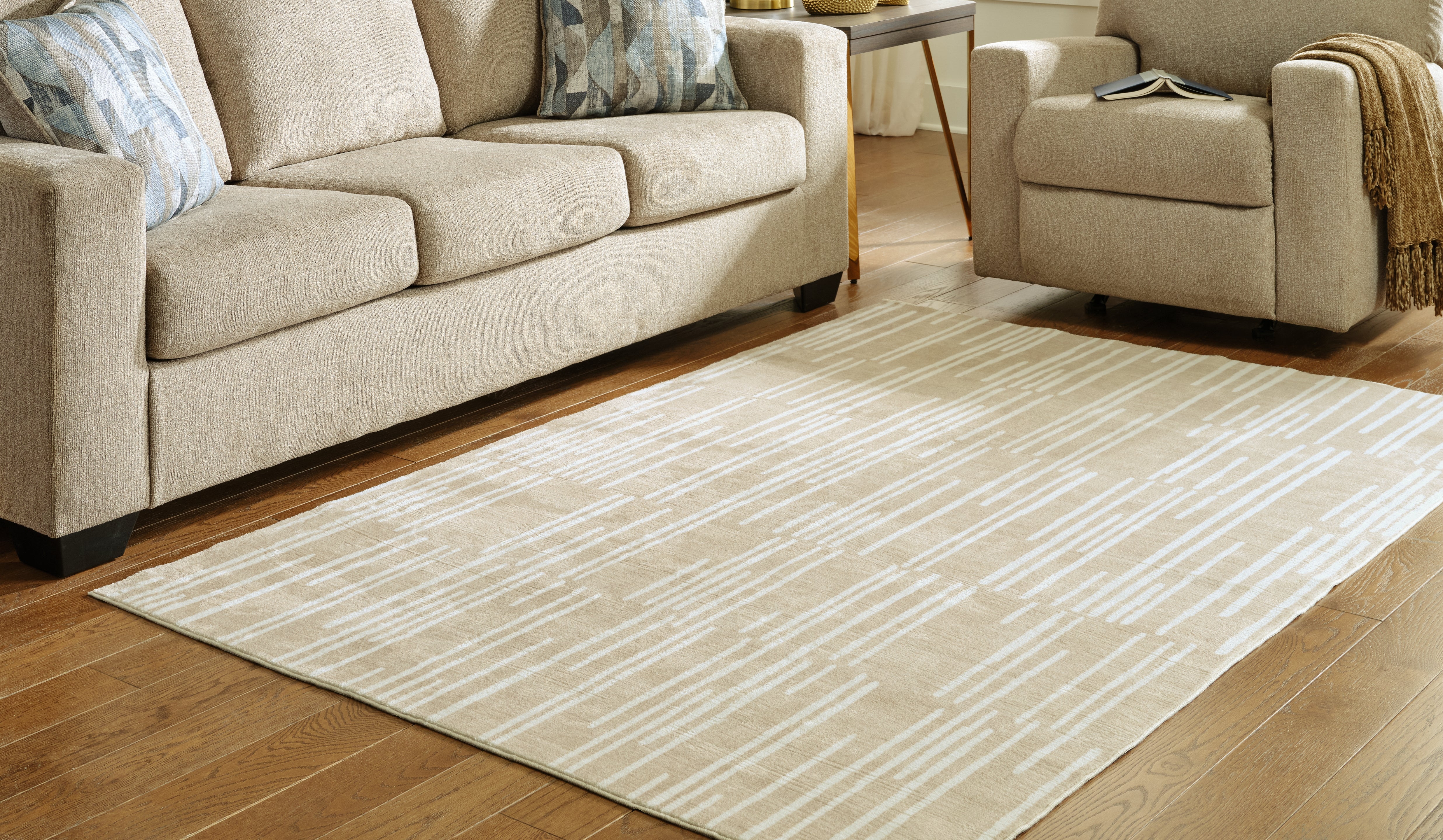 Best Furniture Outlet - Ashley Furniture - Ardenville Rug - 5' x 7'1" Washable Rug / Tan/Cream - R406212