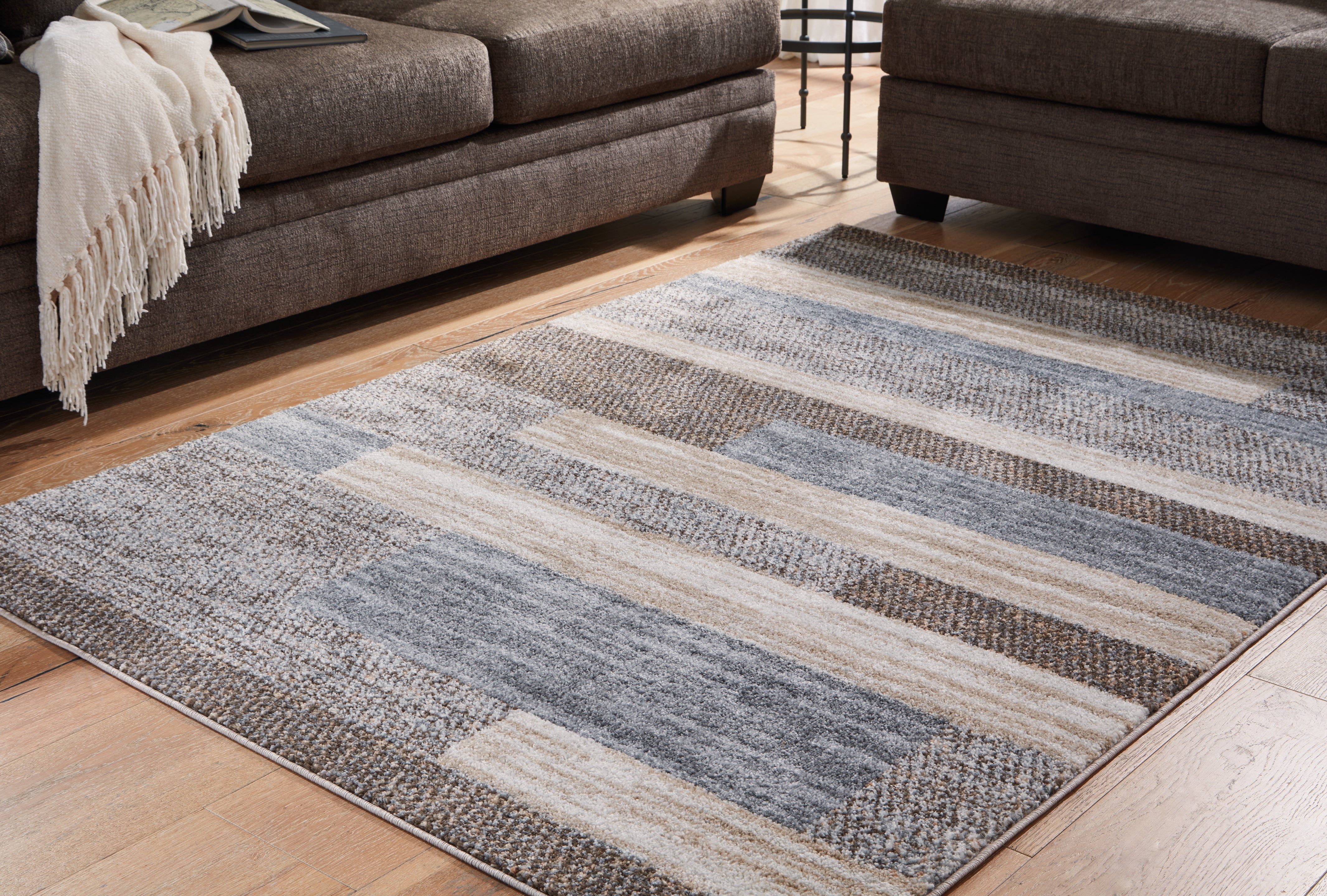 Best Furniture Outlet - Ashley Furniture - Sethburn Rug - 5' x 7' Rug / Cream/Brown/Gray - R406592