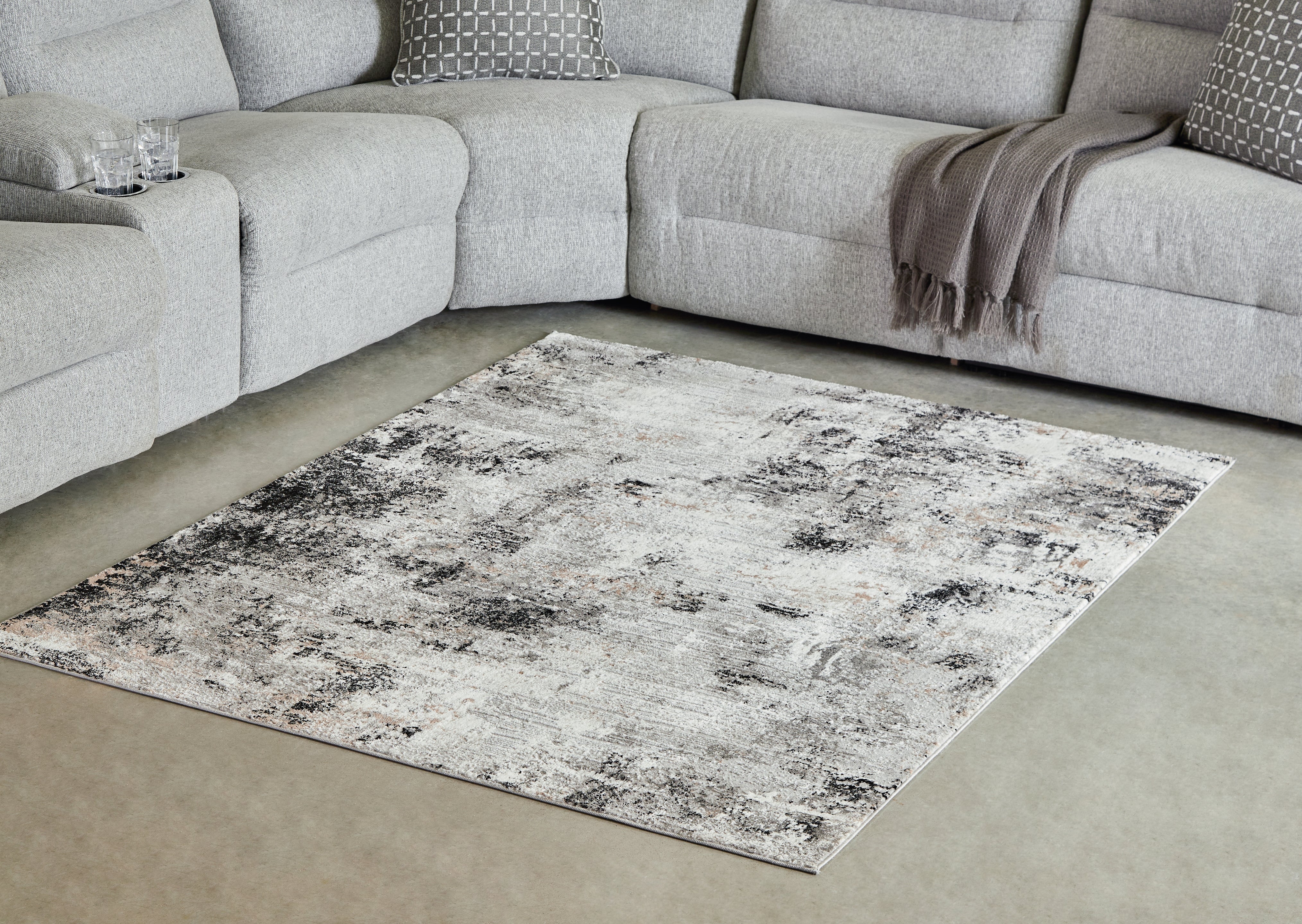 Best Furniture Outlet - Ashley Furniture - Langwell Rug - 5' x 7' Rug / Black/Gray/White - R406782