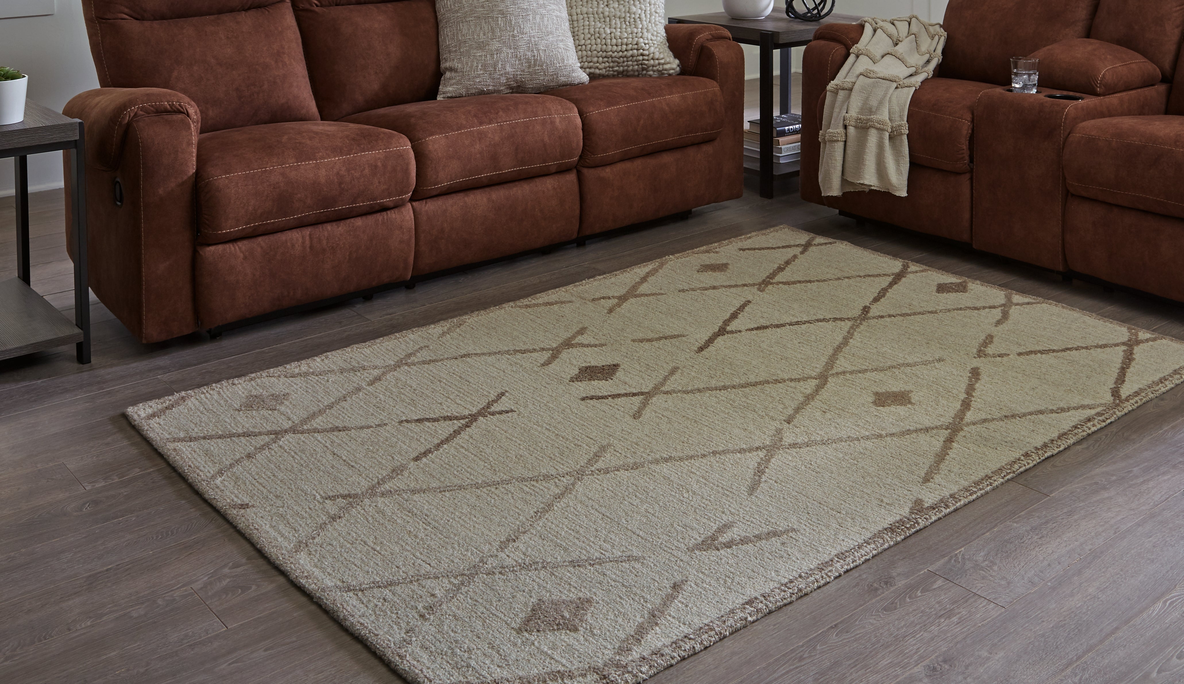 Best Furniture Outlet - Ashley Furniture - Guyford Rug - 5' x 7' Rug / Beige/Brown - R406872
