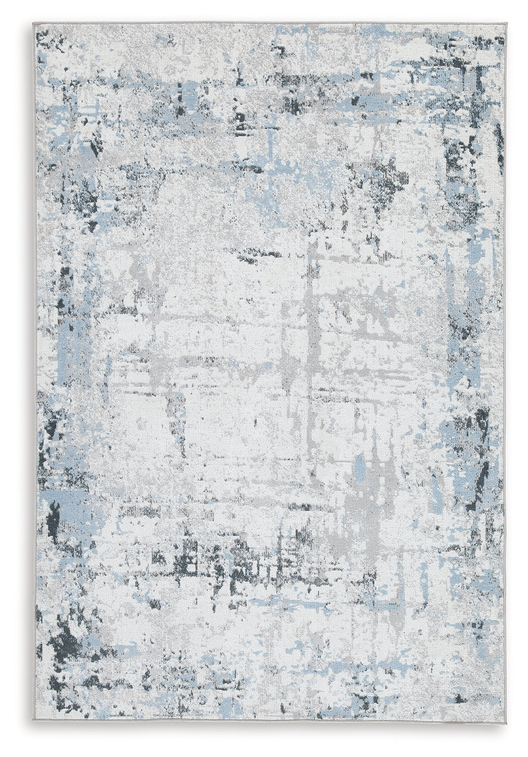 Best Furniture Outlet - Ashley Furniture - Emertonly Rug - 5' x 7' Washable Rug / Blue/White/Gray - R406982