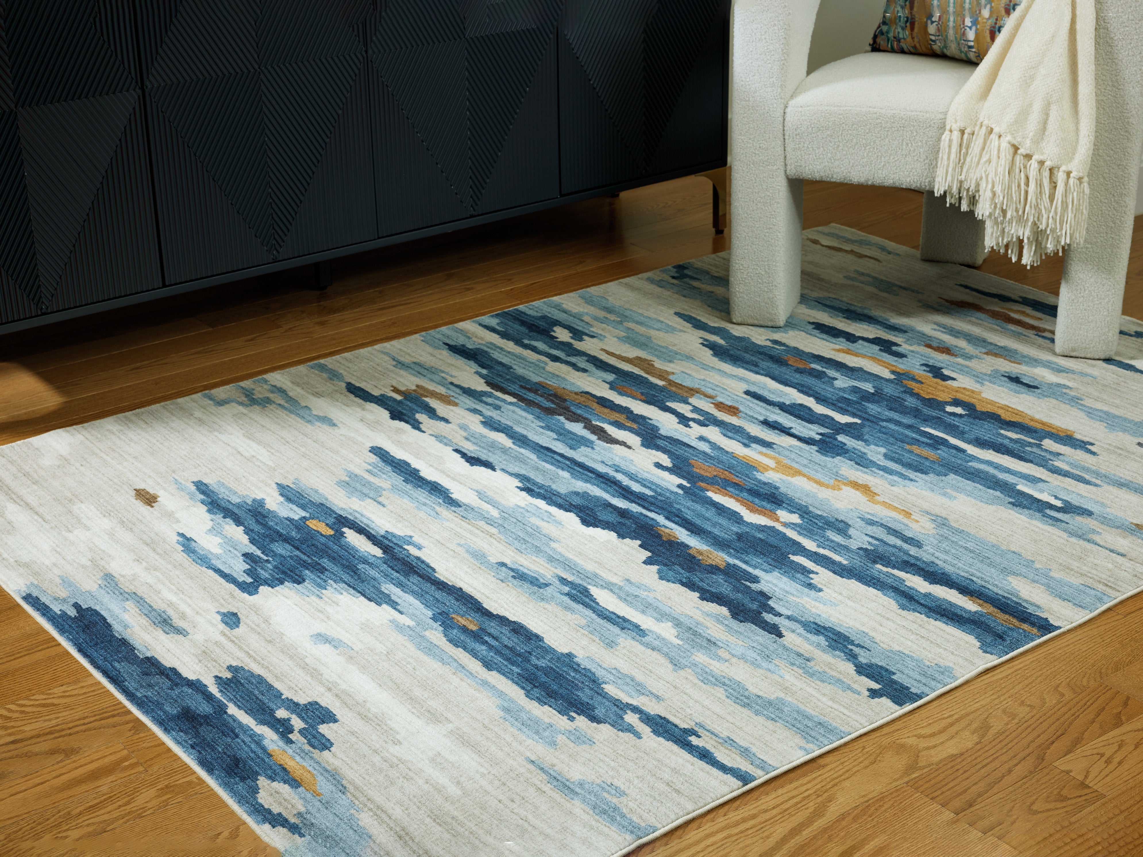 Best Furniture Outlet - Ashley Furniture - Vinlett Rug - 8' x 10' Washable Rug / Cream/Blue/Brown - R407041