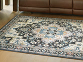 Best Furniture Outlet - Ashley Furniture - Leningston Rug - 5' x 7' Washable Rug / Black/Cream/Blue - R407062