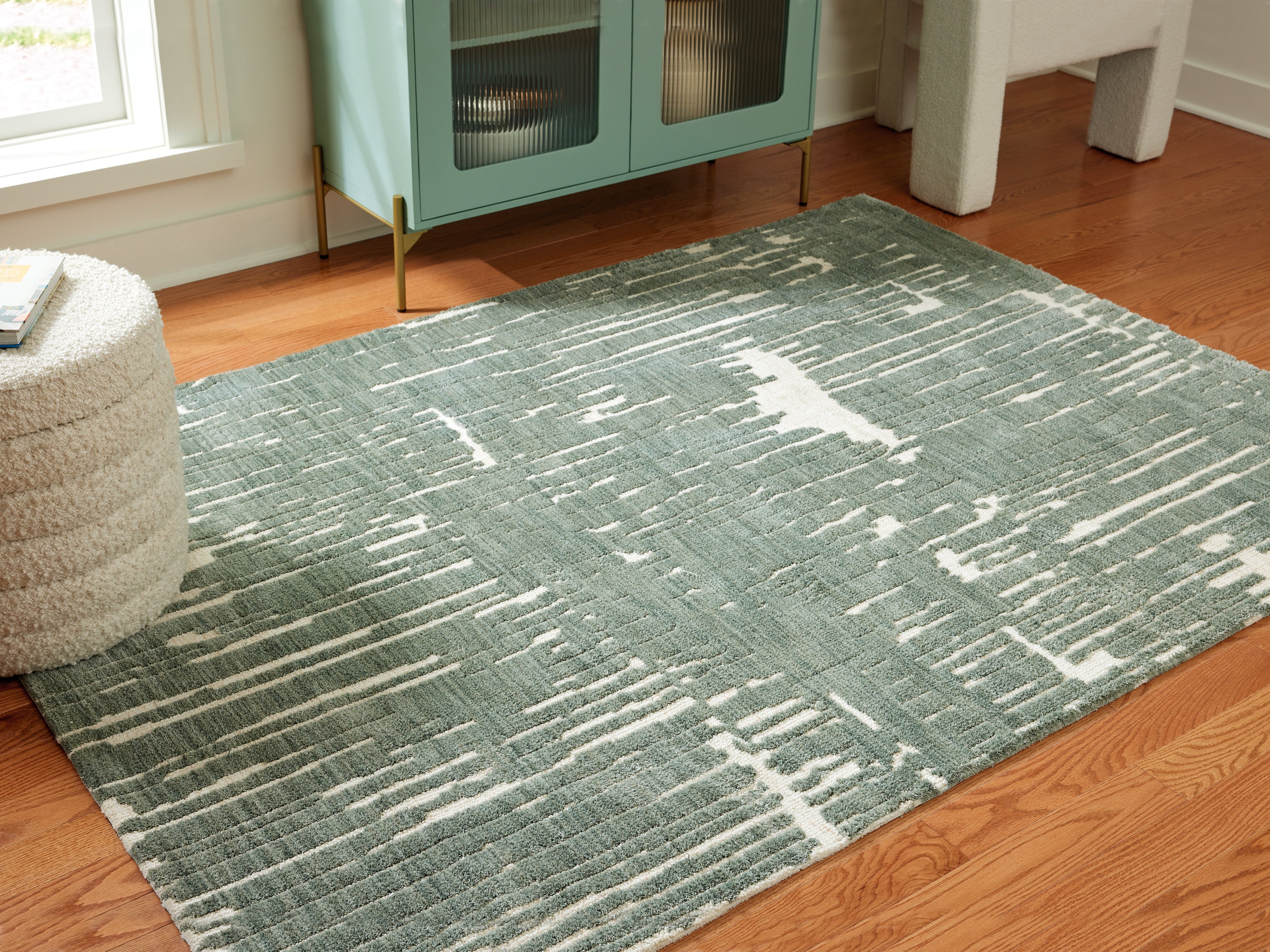Best Furniture Outlet - Ashley Furniture - Cayworth Rug - 5' x 7' Rug / Teal/White - R407092