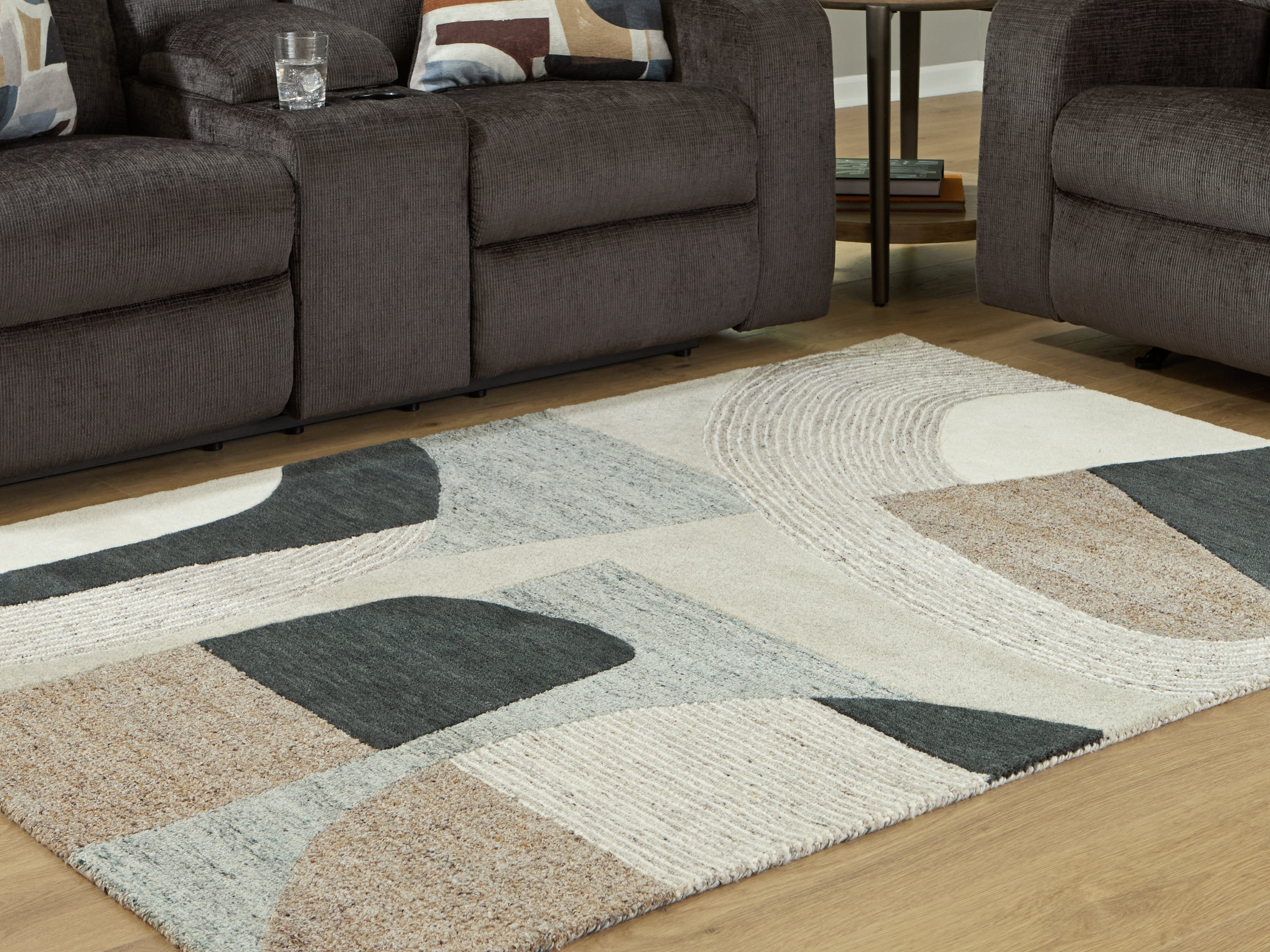 Best Furniture Outlet - Ashley Furniture - Edrickhill Rug - 5' x 7' Rug / Grayish Teal/Taupe/Cream - R407122