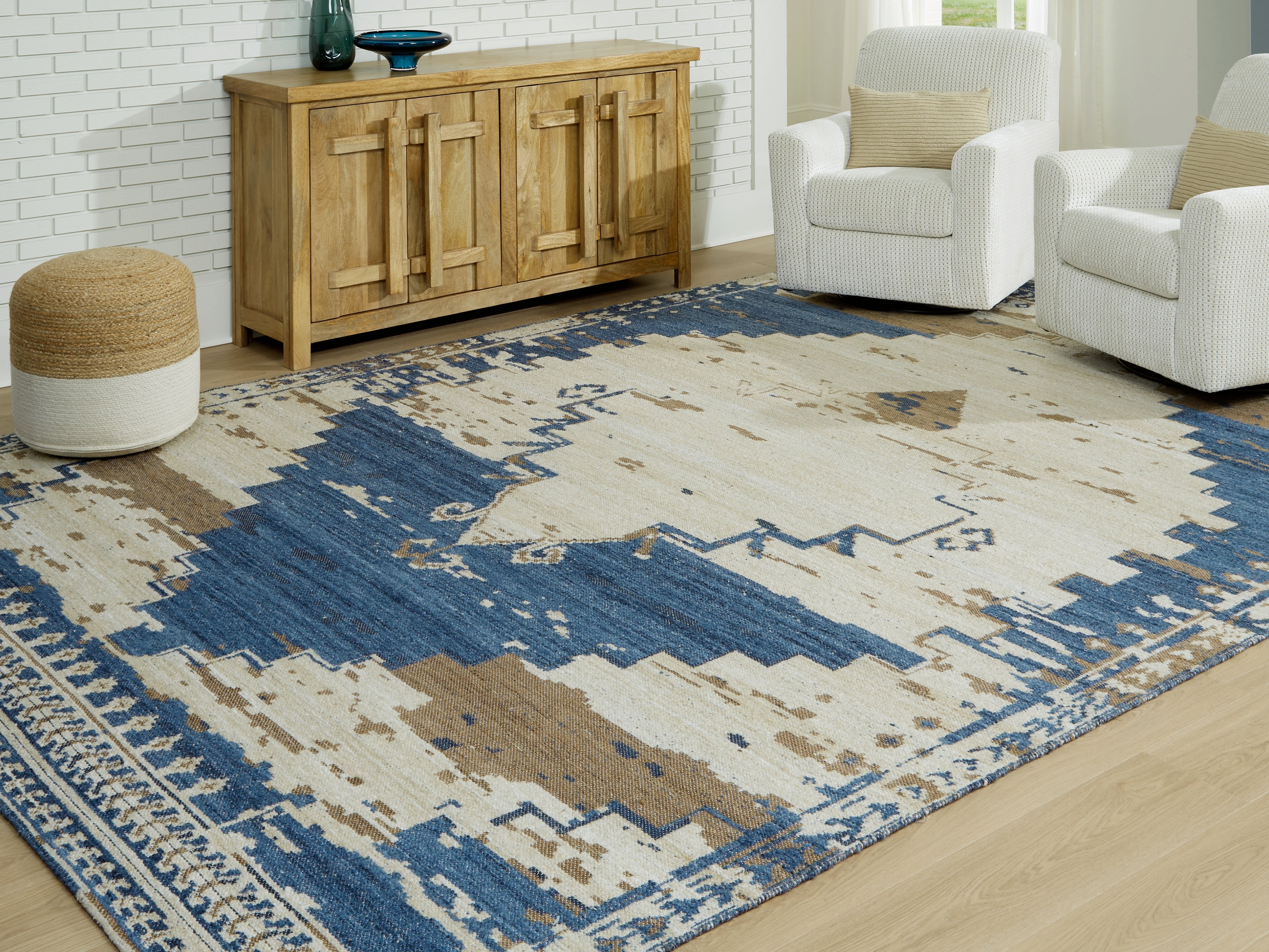 Best Furniture Outlet - Ashley Furniture - Varnler Rug - 10' x 14' Rug / Blue/Brown/Tan - R407130