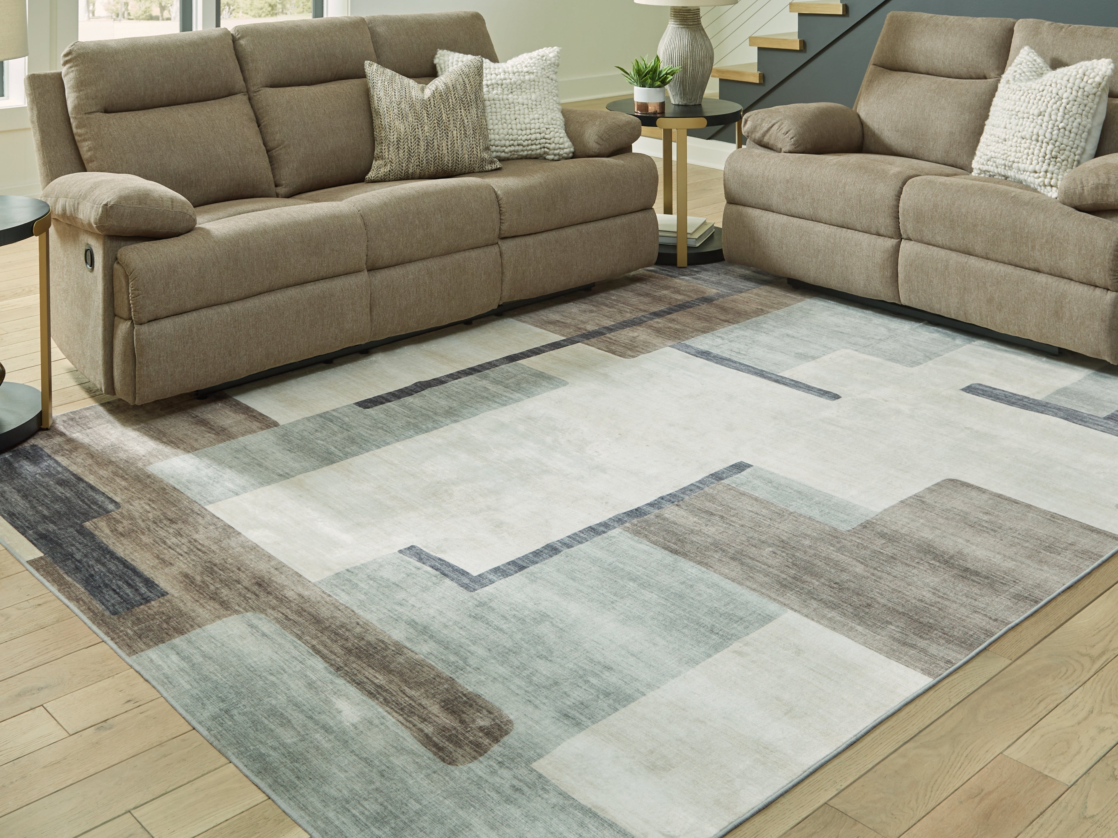 Best Furniture Outlet - Ashley Furniture - Larkport Rug - Washable 8' x 10' Area Rug / Cream/Brown/Gray - R407411