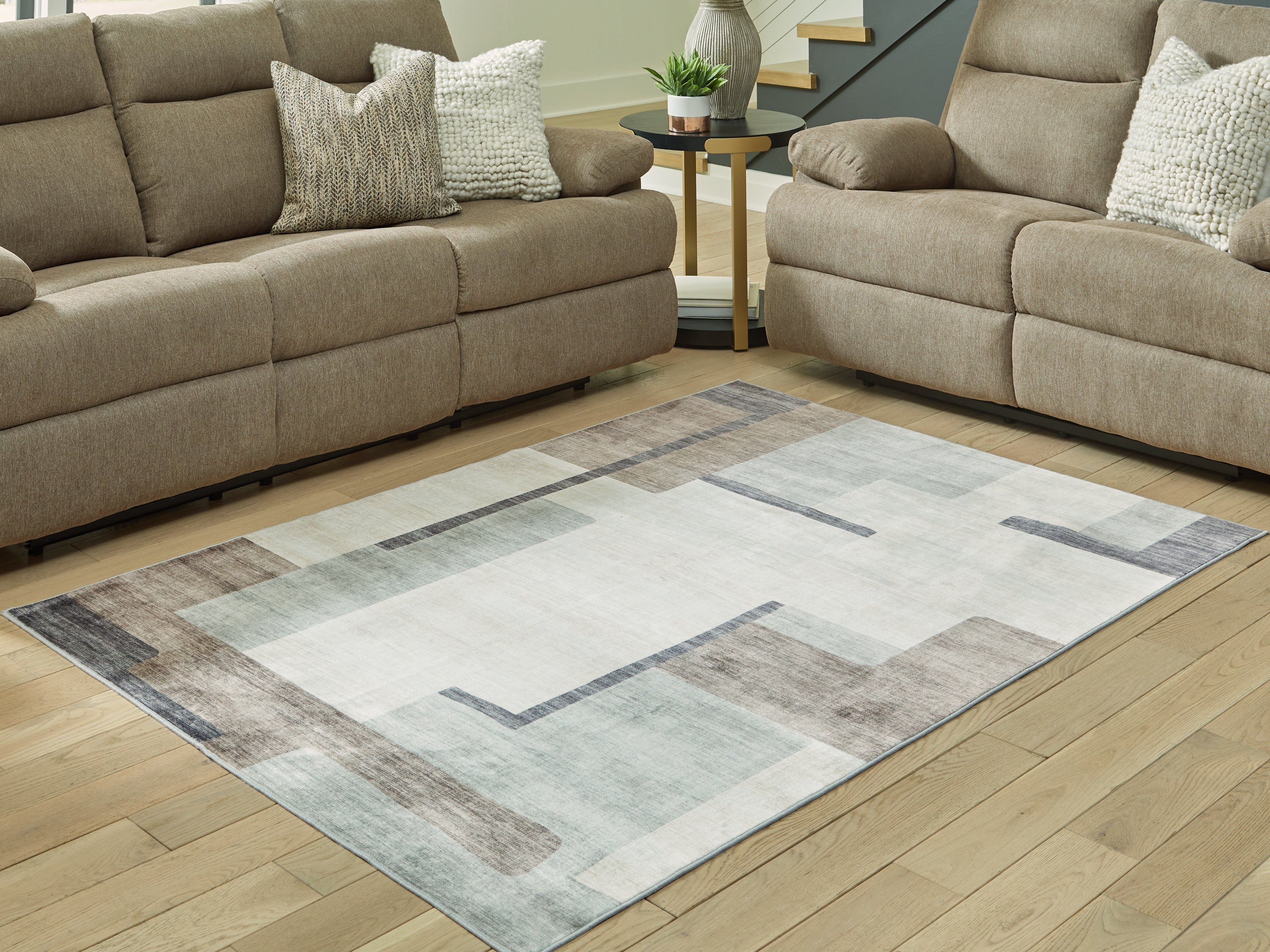 Best Furniture Outlet - Ashley Furniture - Larkport Rug - Washable 5' x 7' Area Rug / Cream/Brown/Gray - R407412
