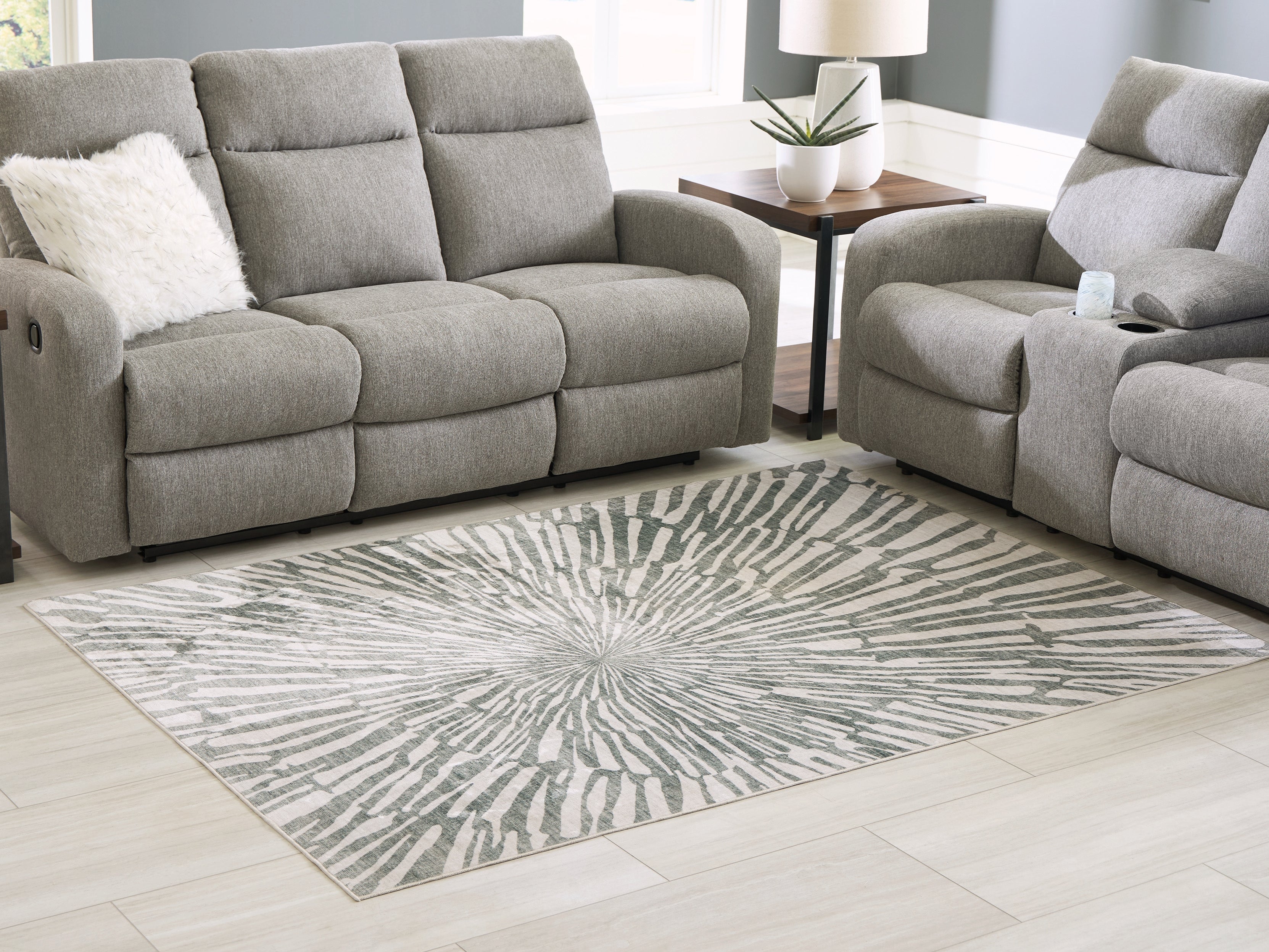 Best Furniture Outlet - Ashley Furniture - Verland Rug - Washable 5' x 7' Area Rug / Gray/White - R407432
