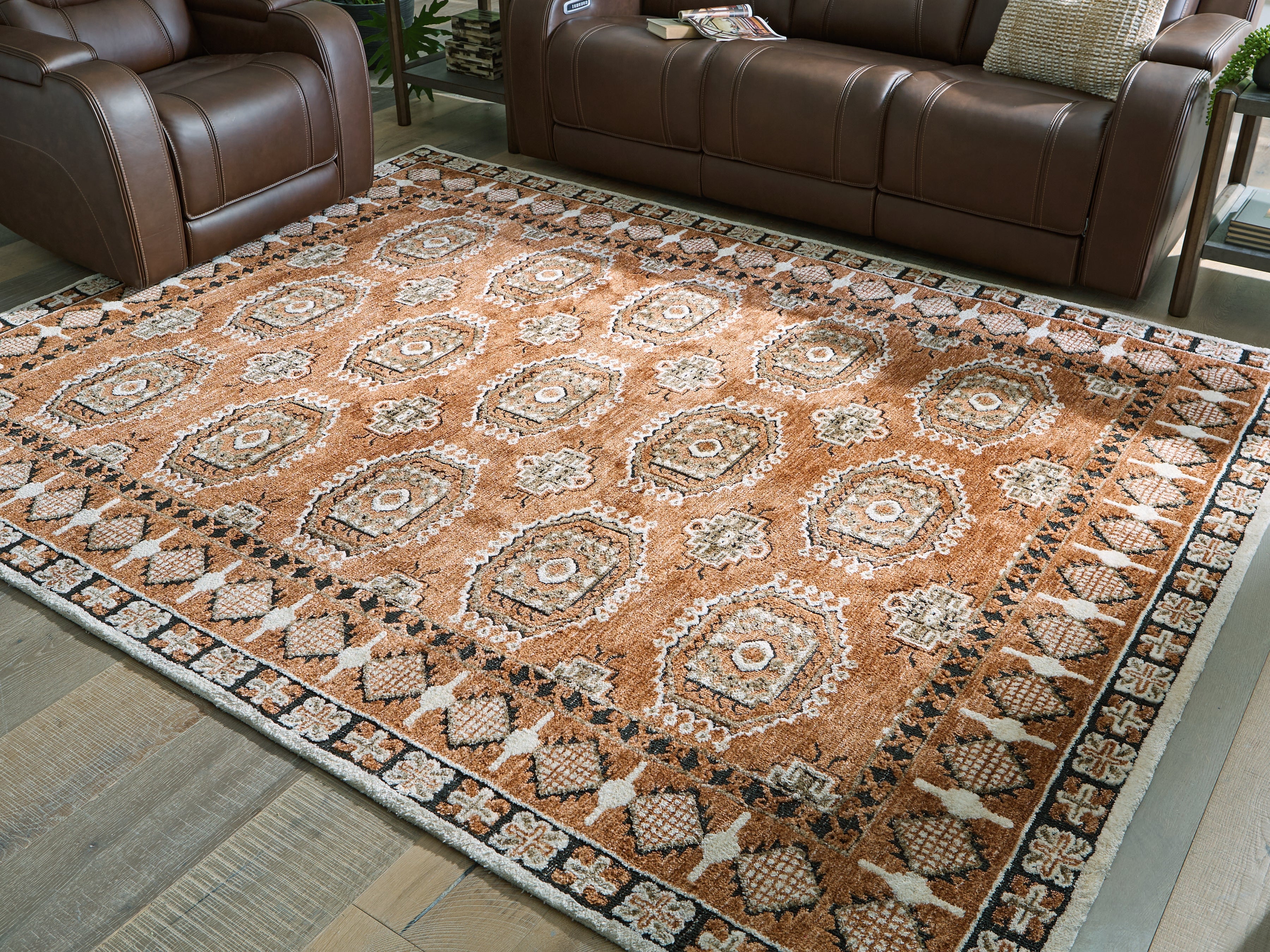 Best Furniture Outlet - Ashley Furniture - Qaabiz Rug - 7'8" x 10' Area Rug / Sienna/Ivory/Black - R407521