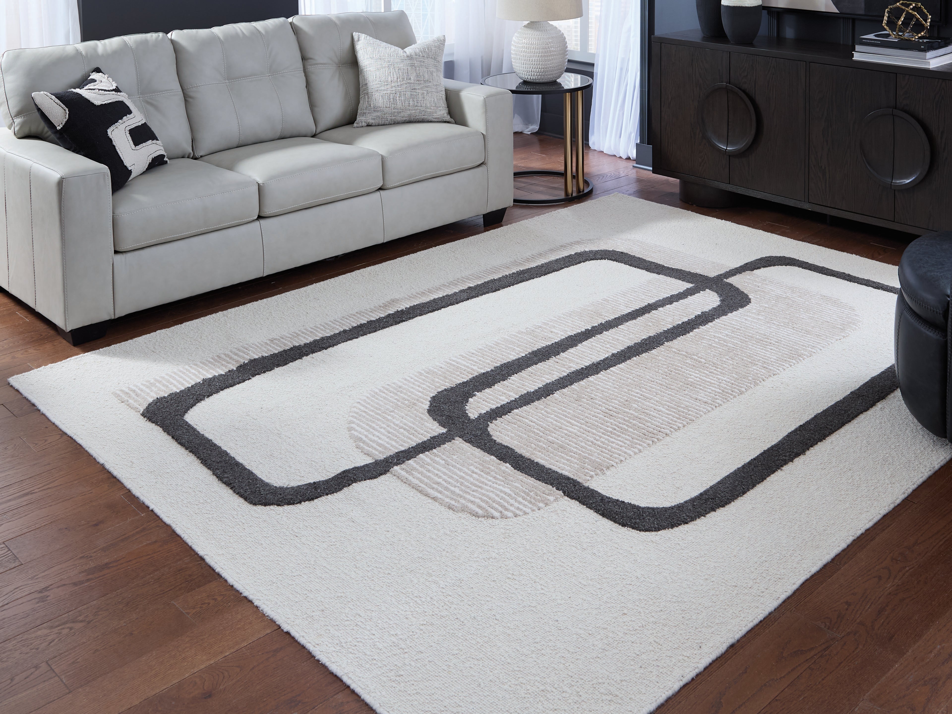 Best Furniture Outlet - Ashley Furniture - Davismour Rug - 7'8" x 10' Area Rug / Ivory/Taupe/Charcoal - R407561