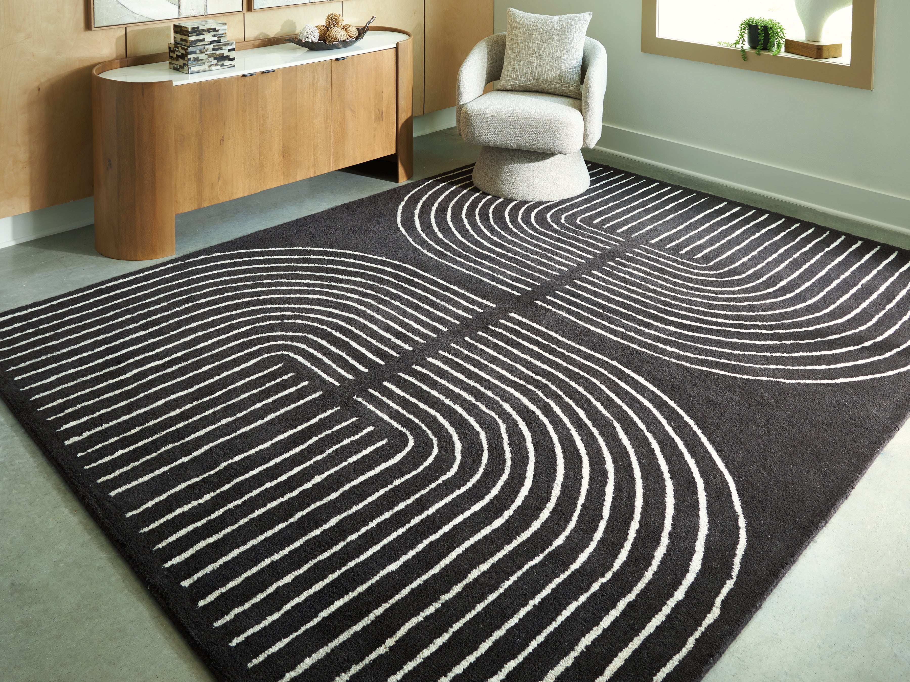 Best Furniture Outlet - Ashley Furniture - Eldonmore Rug - 5' x 7' Area Rug / Black/Ivory - R407572