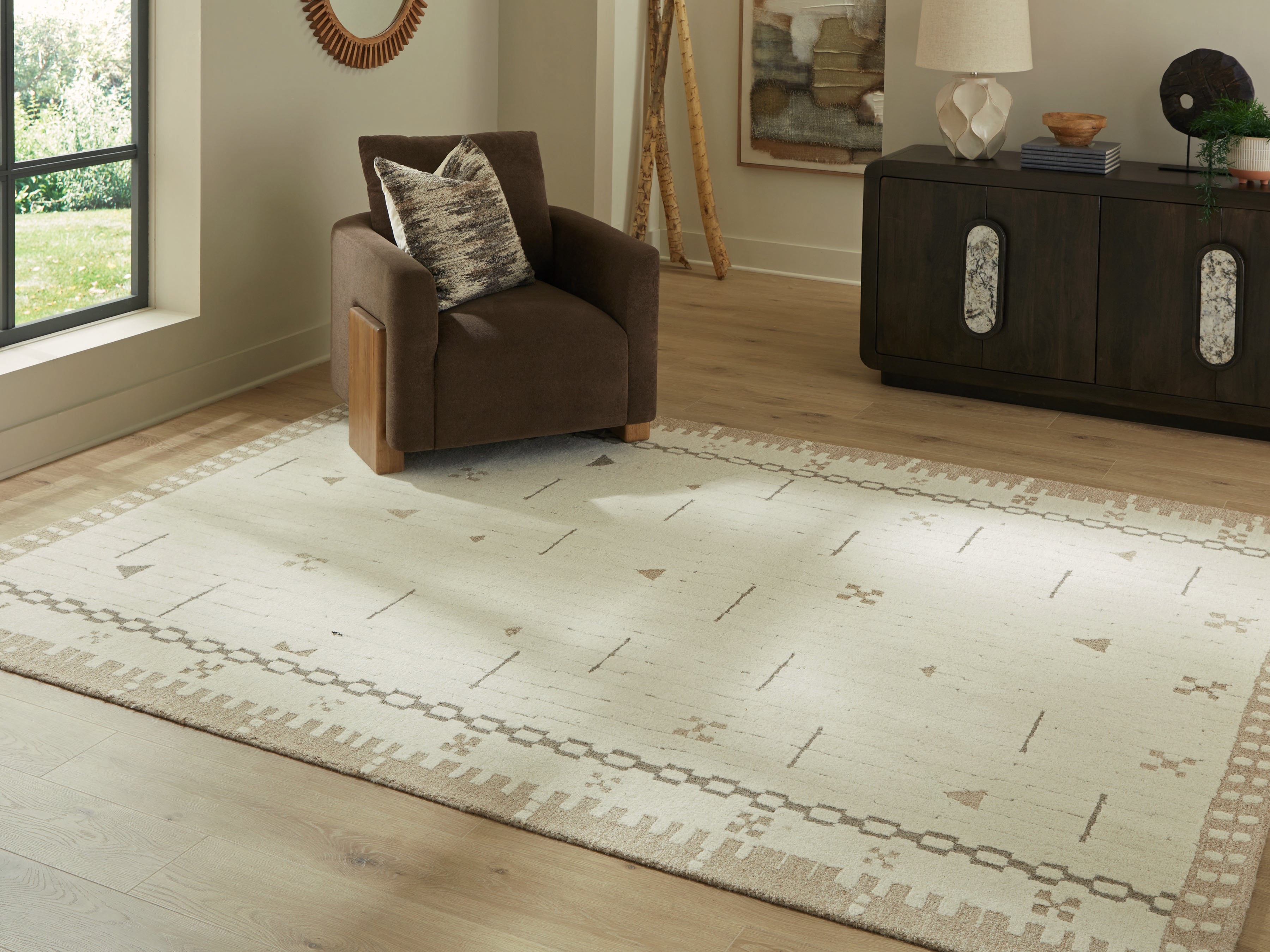 Best Furniture Outlet - Ashley Furniture - Dot Rug - 7'8" x 10' Area Rug / Cream/Brown/Taupe - R407651