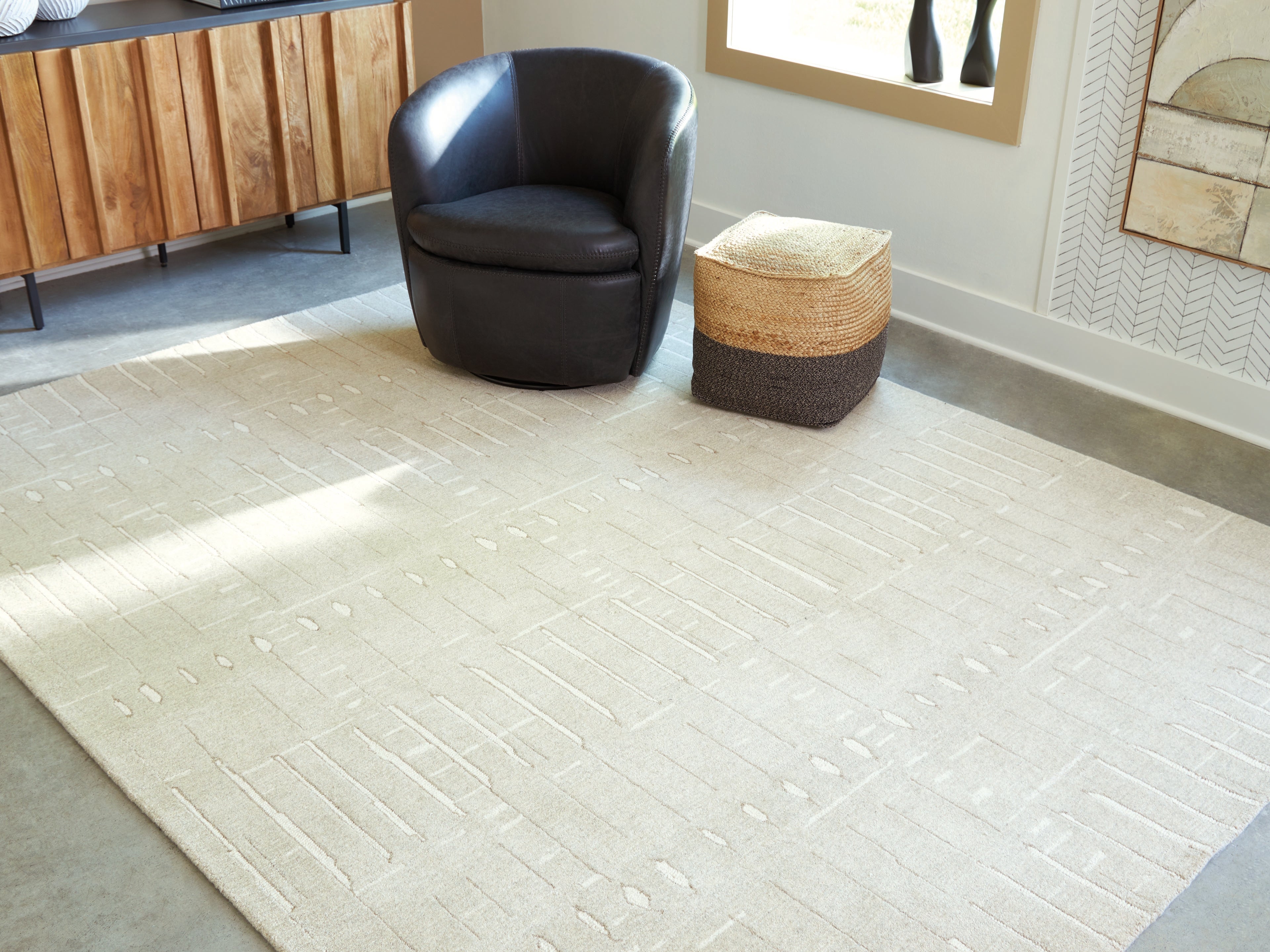 Best Furniture Outlet - Ashley Furniture - Wolbert Rug - 5' x 7' Area Rug / Tan/Ivory - R407662
