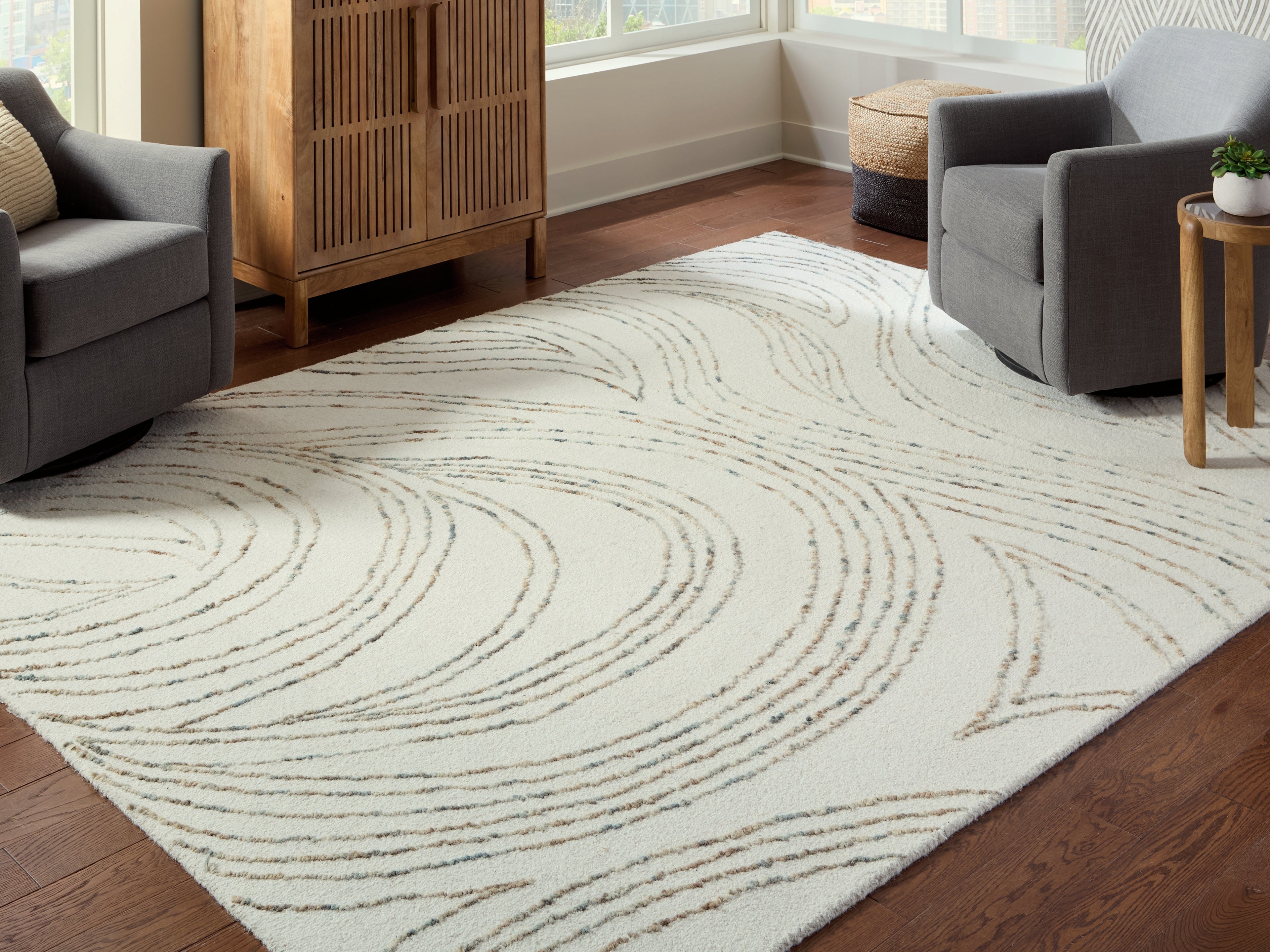 Best Furniture Outlet - Ashley Furniture - Deenbury Rug - 5' x 7' Area Rug / Ivory/Green/Brown - R407862
