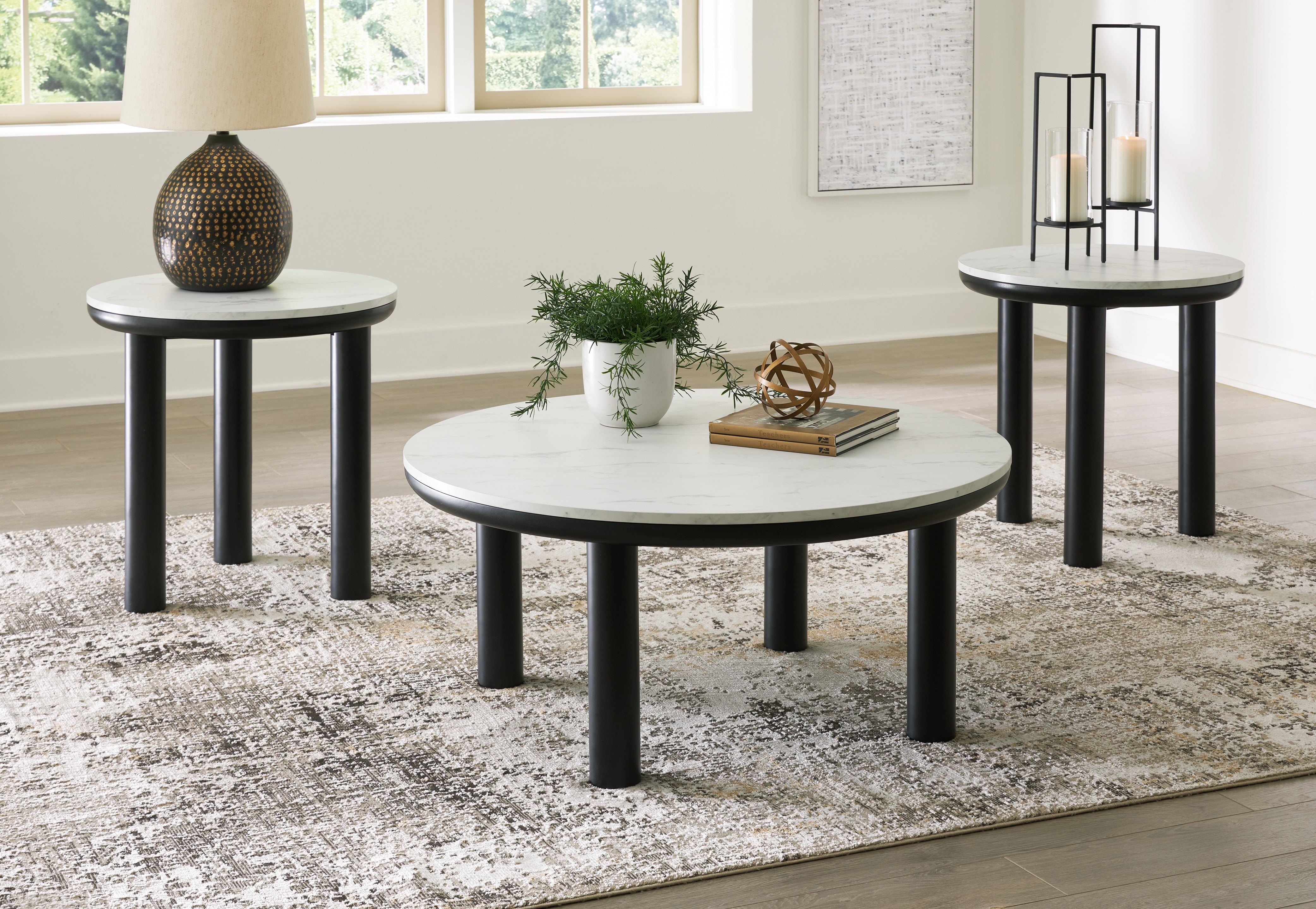 Best Furniture Outlet - Ashley Furniture - Xandrum Table (Set of 3) - Occasional Table Set (3/CN) / Black/White - T159-13