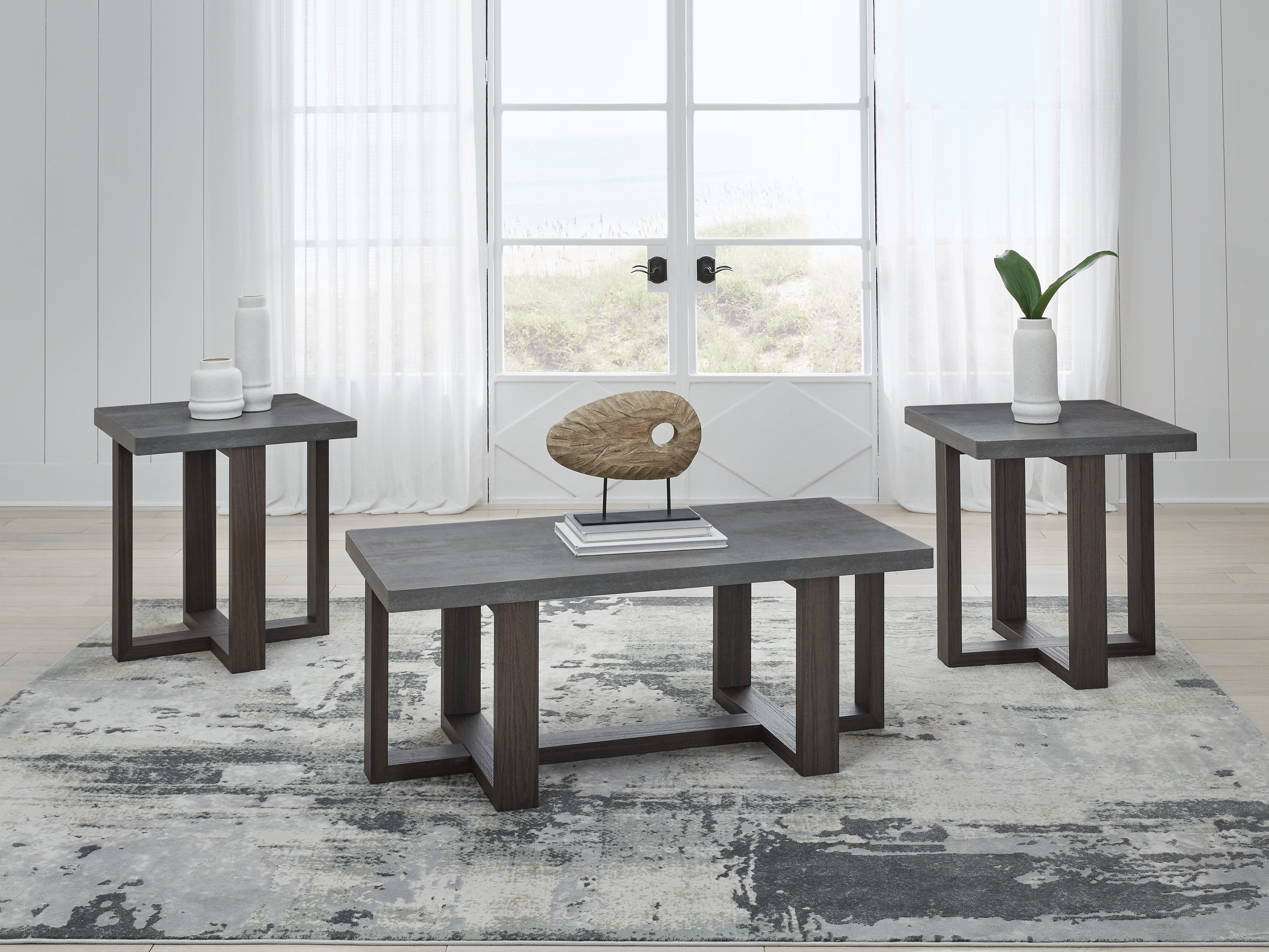Best Furniture Outlet - Ashley Furniture - Dynnford Table (Set of 3) - Occasional Table Set (3/CN) / Gray/Brown - T216-13