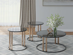 Best Furniture Outlet - Ashley Furniture - Hannerly Table (Set of 3) - Occasional Table Set (3/CN) / Black/Gold Finish - T219-13