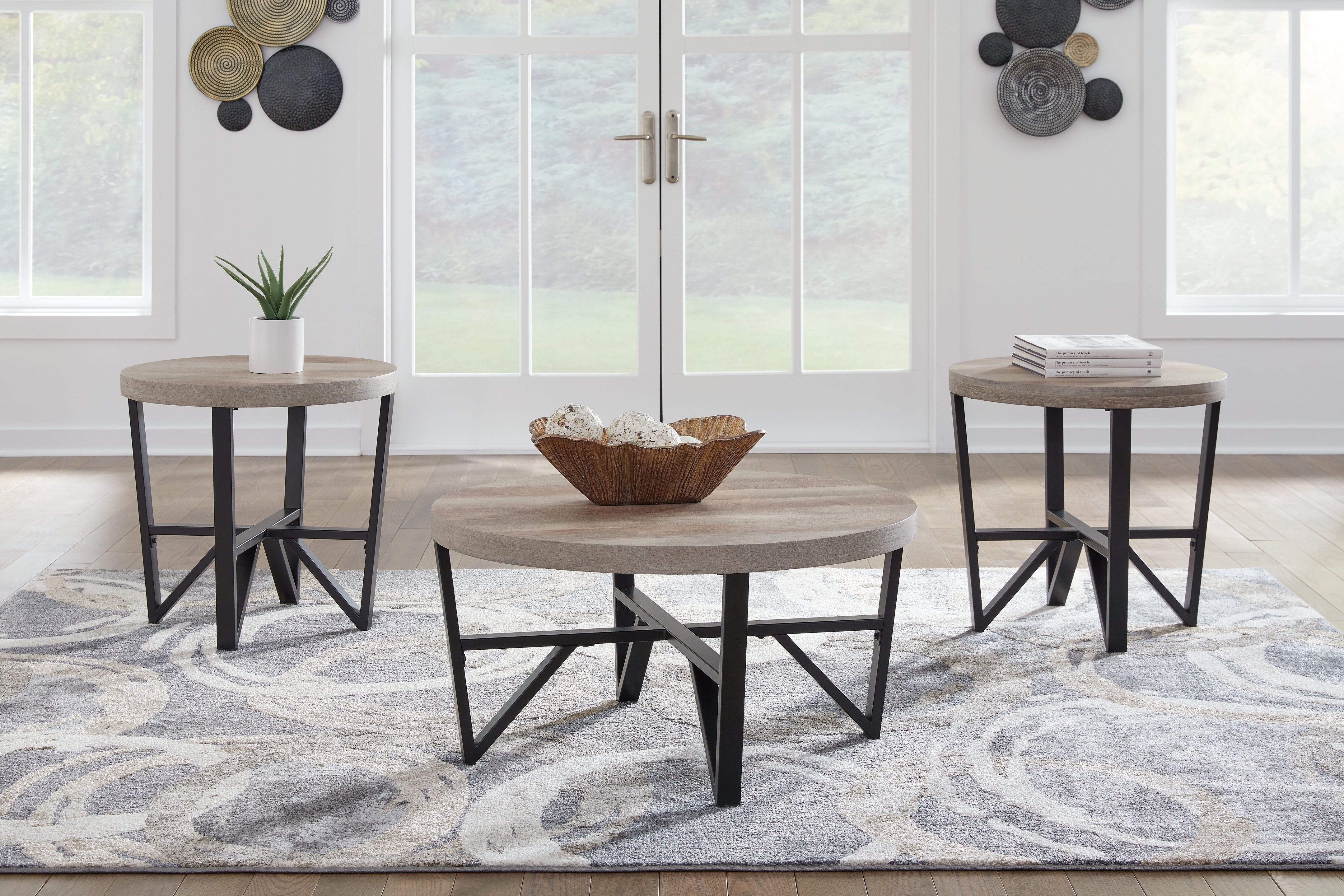 Best Furniture Outlet - Ashley Furniture - Deanlee Table (Set of 3) - Occasional Table Set (3/CN) / Grayish Brown/Black - T235-13