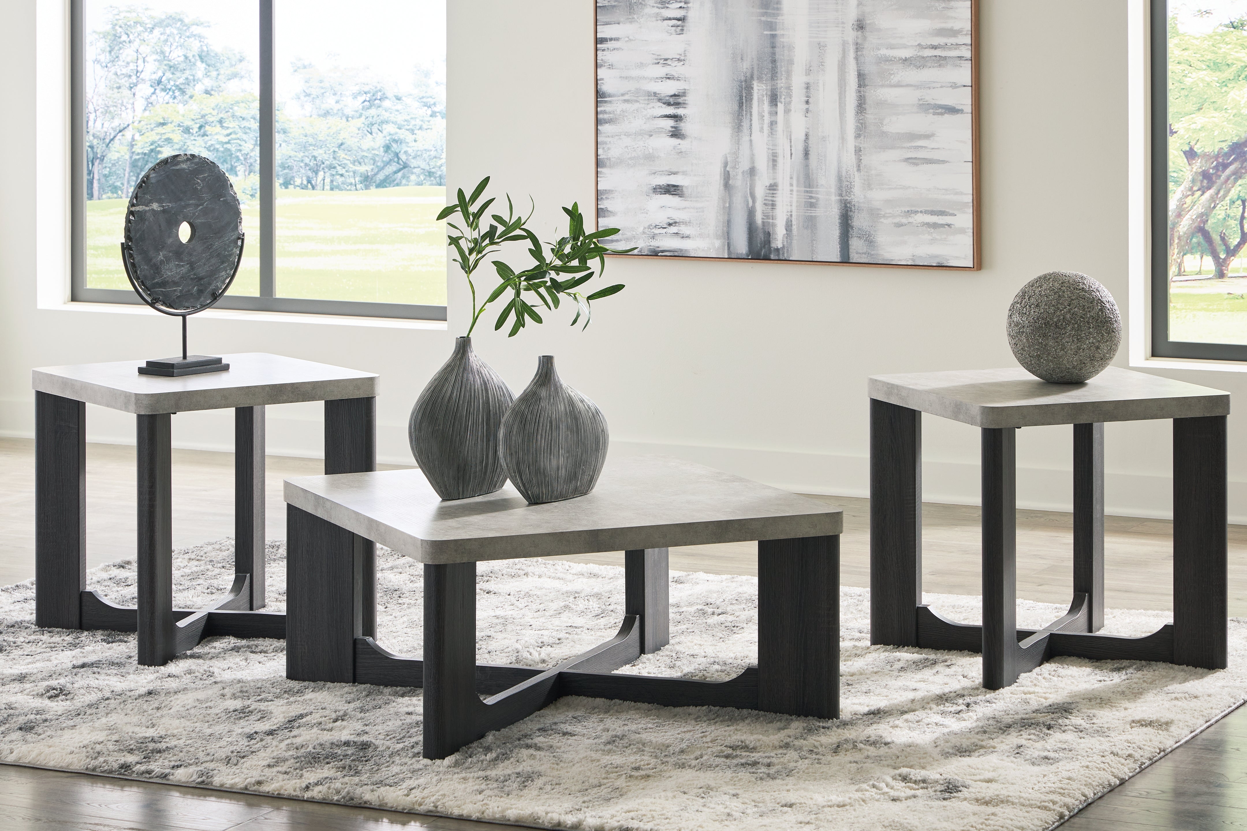 Best Furniture Outlet - Ashley Furniture - Sharstorm Table (Set of 3) - Occasional Table Set (3/CN) / Two-tone Gray - T251-13