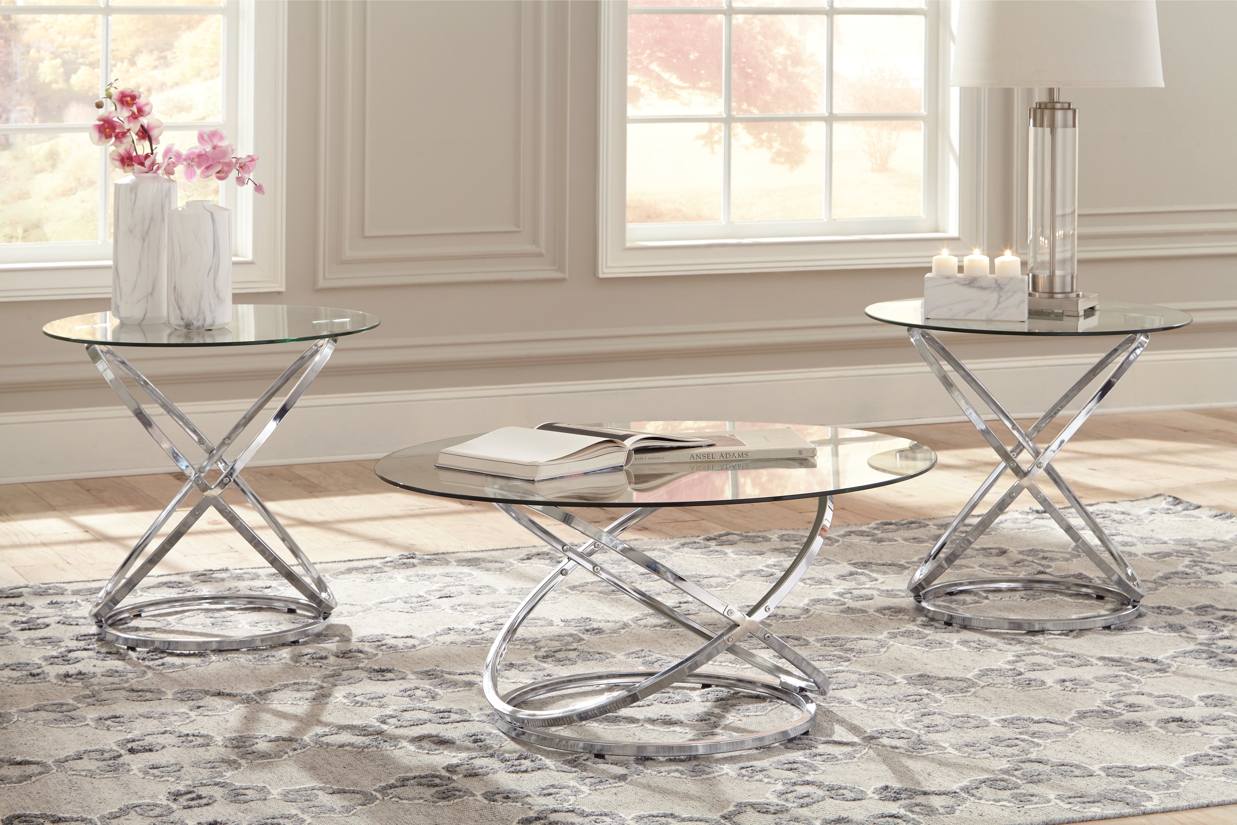 Best Furniture Outlet - Ashley Furniture - Hollynyx Table (Set of 3) - Occasional Table Set (3/CN) / Chrome Finish - T270-13