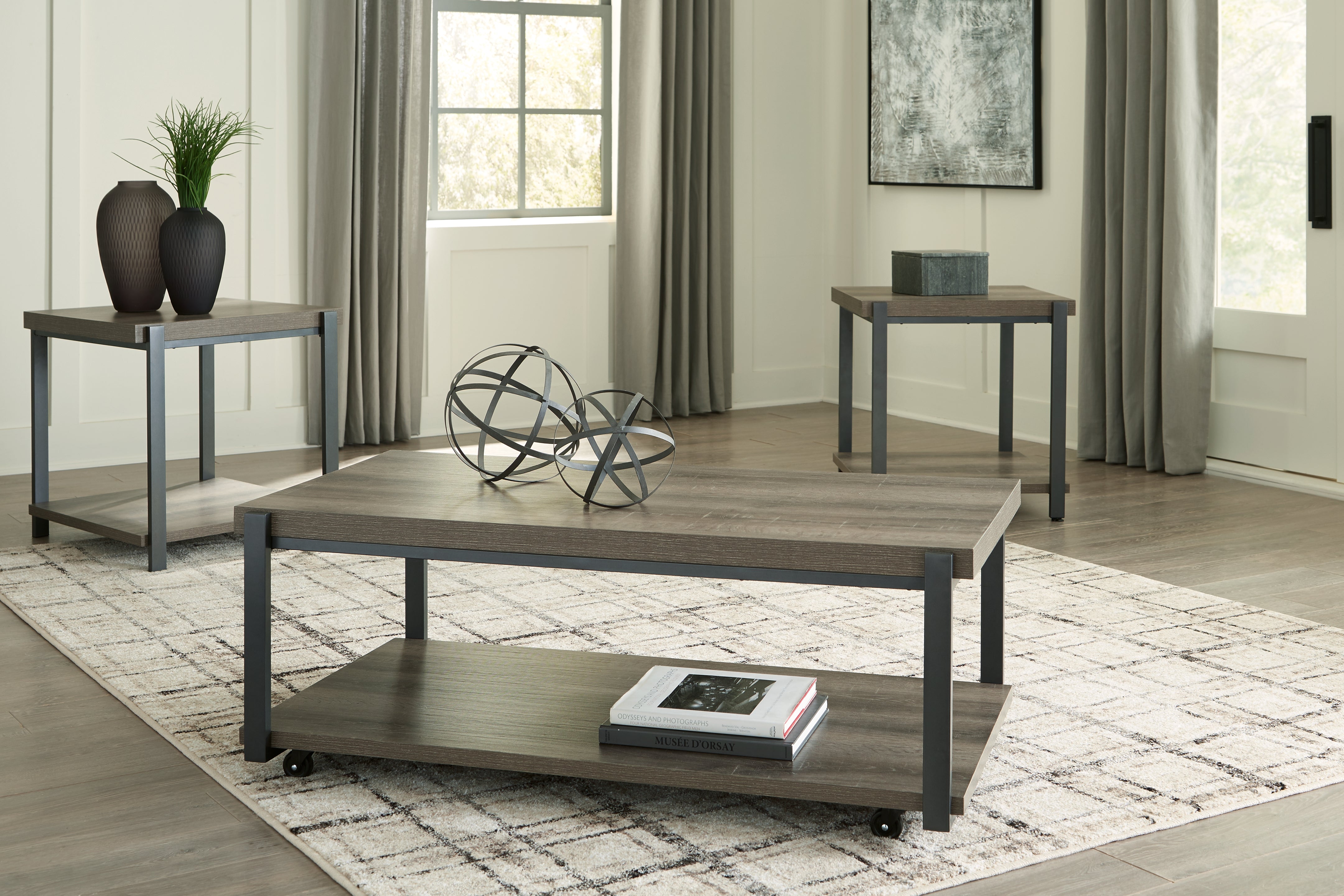 Best Furniture Outlet - Ashley Furniture - Wilmaden Table (Set of 3) - Occasional Table Set (3/CN) / Gray/Black - T393-13