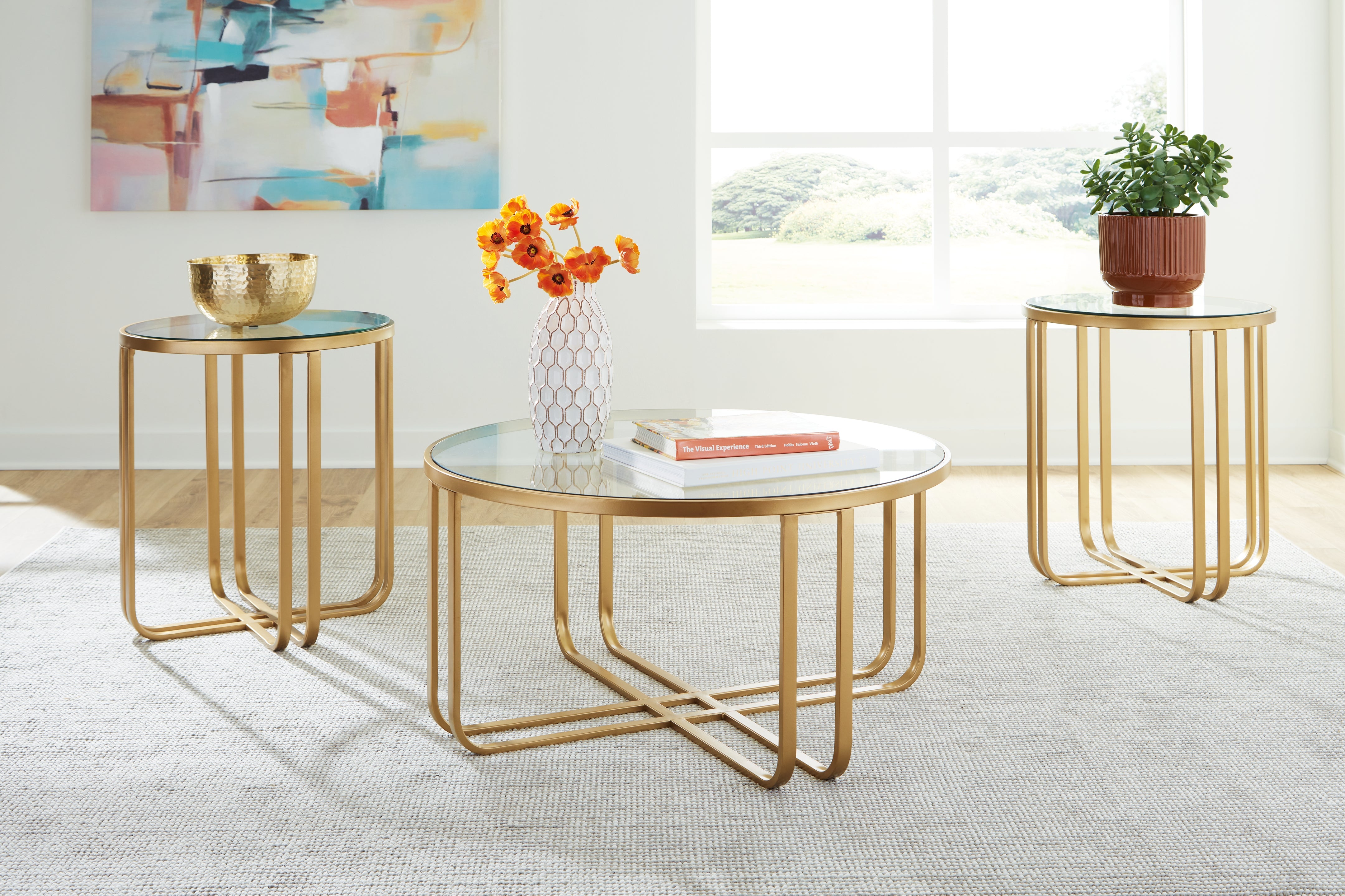 Best Furniture Outlet - Ashley Furniture - Milloton Table (Set of 3) - Occasional Table Set (3/CN) / Gold - T398-13