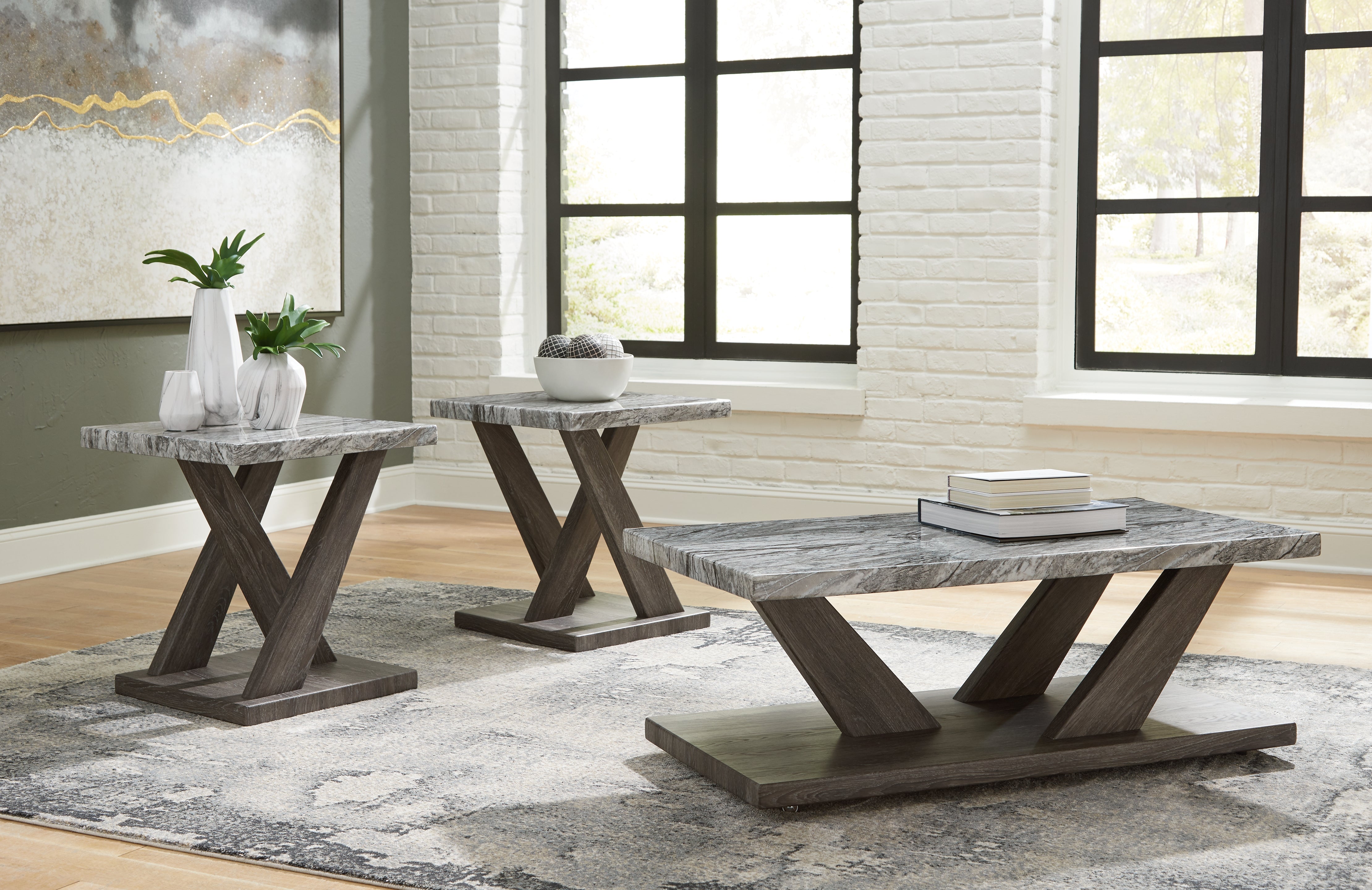 Best Furniture Outlet - Ashley Furniture - Bensonale Table (Set of 3) - Occasional Table Set (3/CN) / Brown/Gray - T400-13