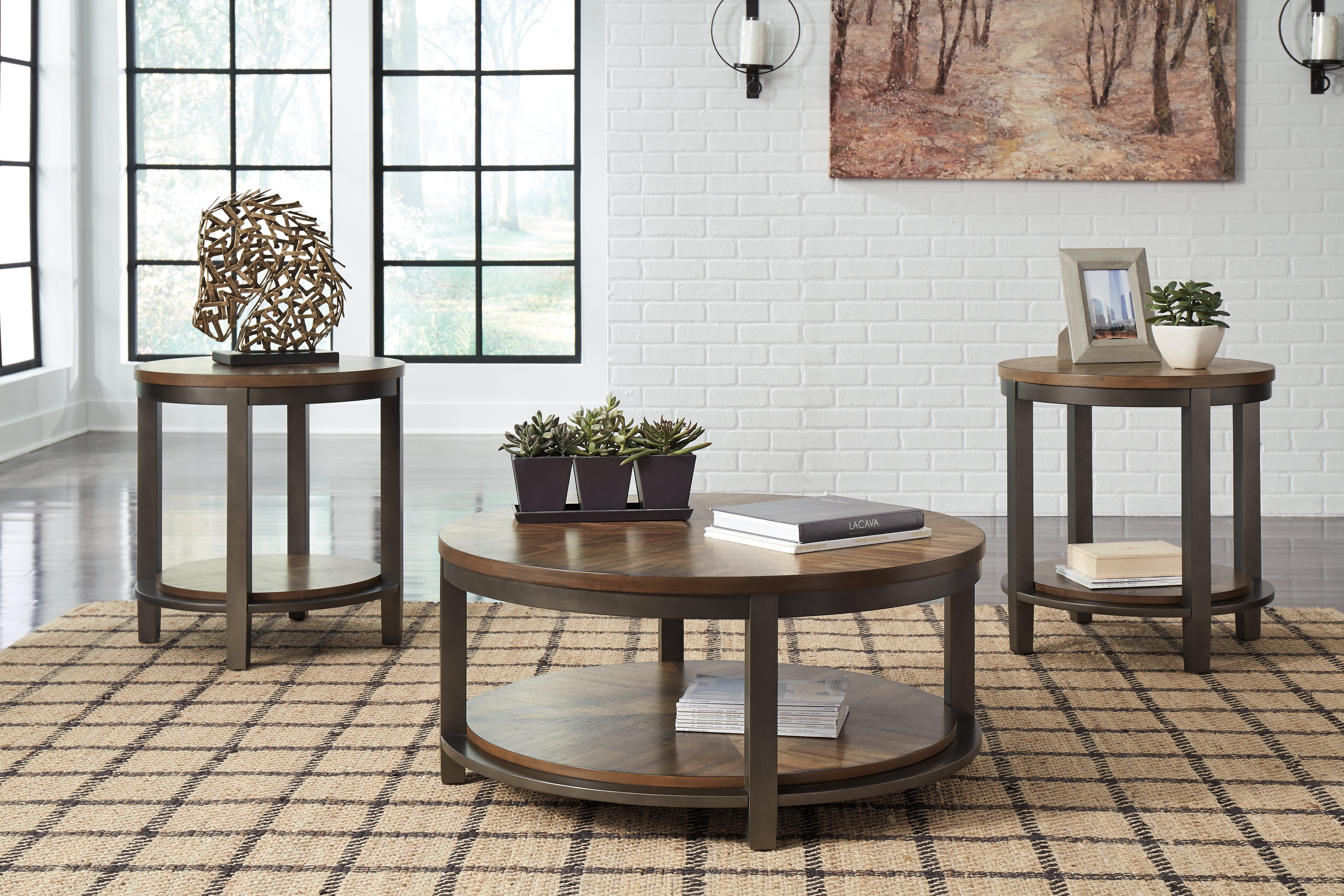 Best Furniture Outlet - Ashley Furniture - Roybeck Table (Set of 3) - Occasional Table Set (3/CN) / Light Brown/Bronze - T411-13