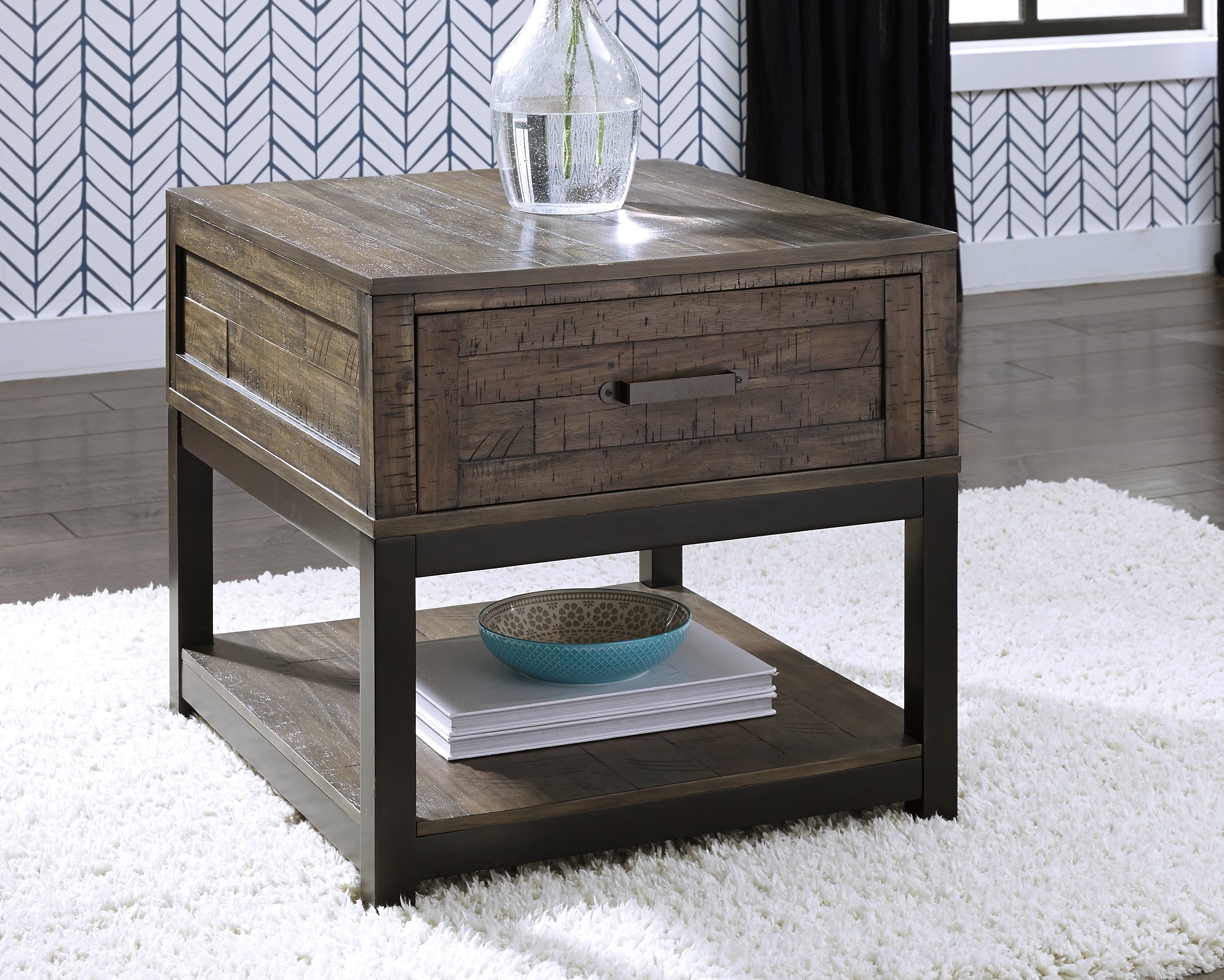 Best Furniture Outlet - Ashley Furniture - Johurst End Table - Rectangular End Table / Grayish Brown - T444-3