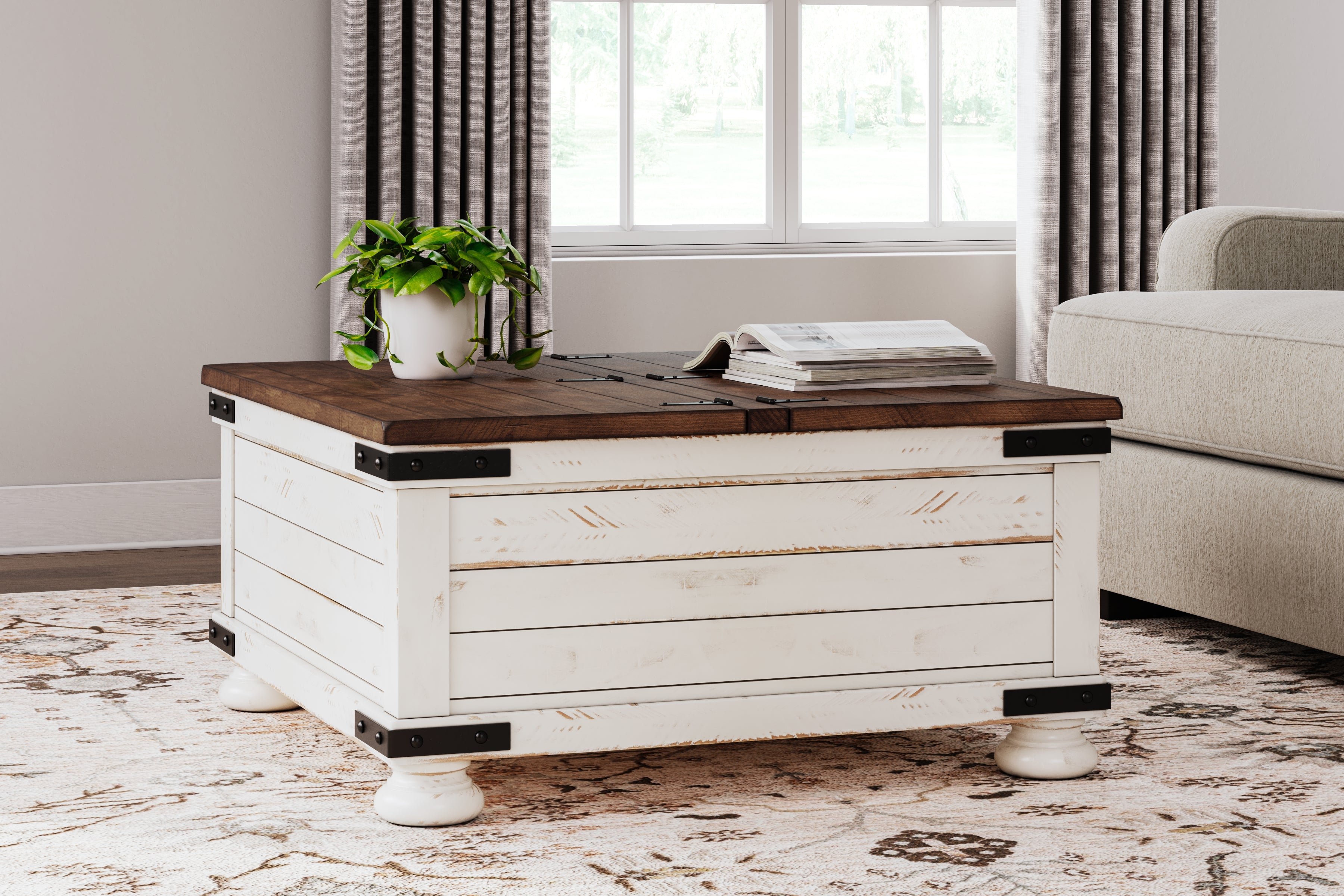 Best Furniture Outlet - Ashley Furniture - Wystfield Coffee Table - Cocktail Table with Storage / White/Brown - T459-20
