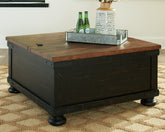 Best Furniture Outlet - Ashley Furniture - Valebeck Coffee Table with Lift Top - Lift Top Cocktail Table / Black/Brown - T468-00