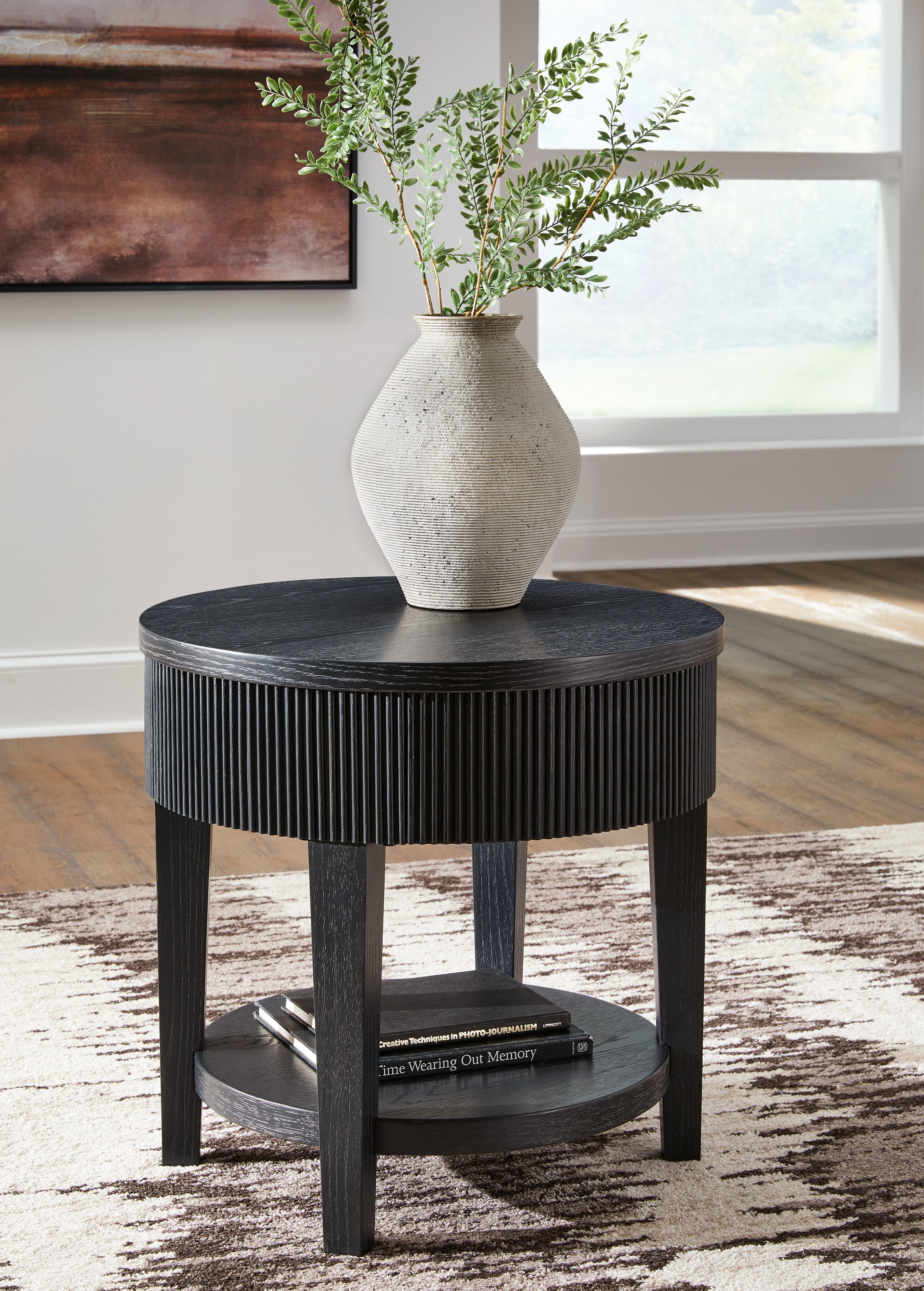 Best Furniture Outlet - Ashley Furniture - Marstream End Table - Round End Table / Black - T551-6