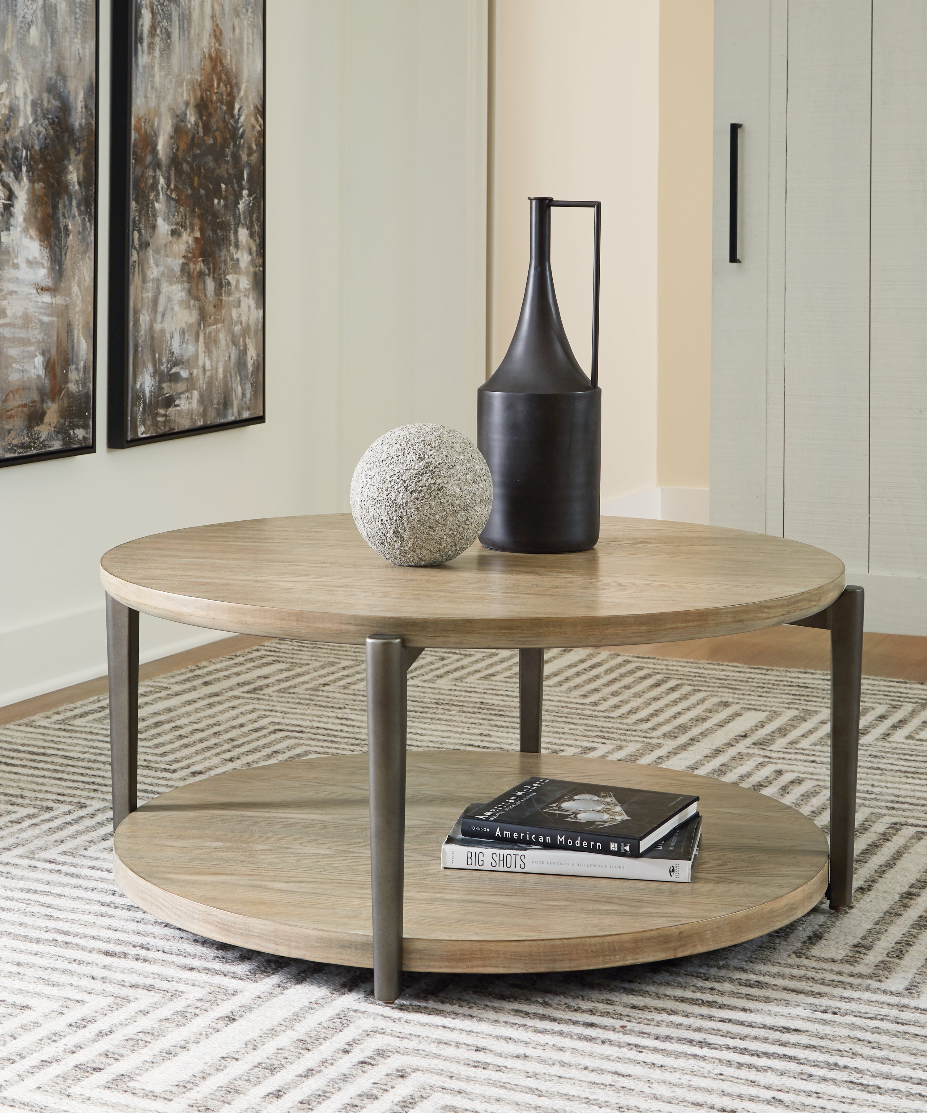 Best Furniture Outlet - Ashley Furniture - Dyonton Coffee Table - Round Cocktail Table / Light Grayish Brown - T574-8