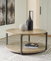 Best Furniture Outlet - Ashley Furniture - Dyonton Coffee Table - Round Cocktail Table / Light Grayish Brown - T574-8