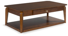 Best Furniture Outlet - Ashley Furniture - Trenmour Coffee Table - Rectangular Cocktail Table / Medium Brown - T596-1