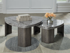 Best Furniture Outlet - Ashley Furniture - Surmour Stacked Coffee Table - Stacked Cocktail Table / Gray/Brown - T600-0