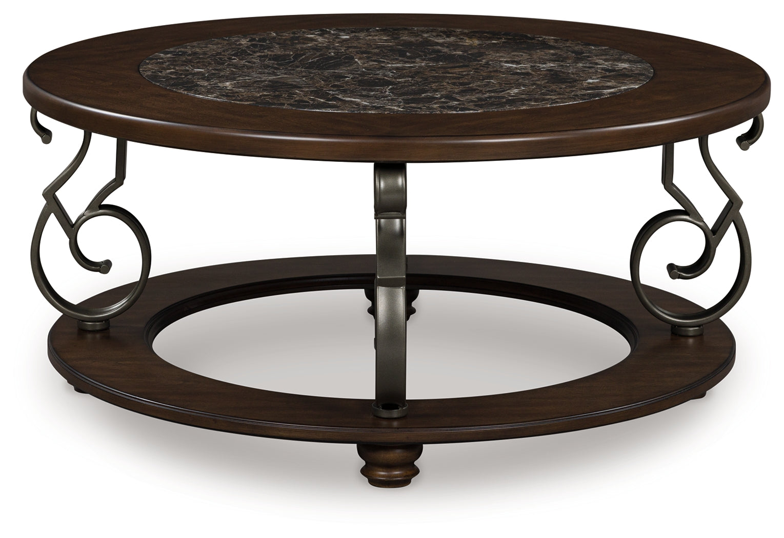 Best Furniture Outlet - Ashley Furniture - Frallyn Coffee Table - Round Cocktail Table / Dark Brown - T623-8