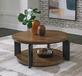 Best Furniture Outlet - Ashley Furniture - Kraeburn Coffee Table - Round Cocktail Table / Brown/Black - T624-8