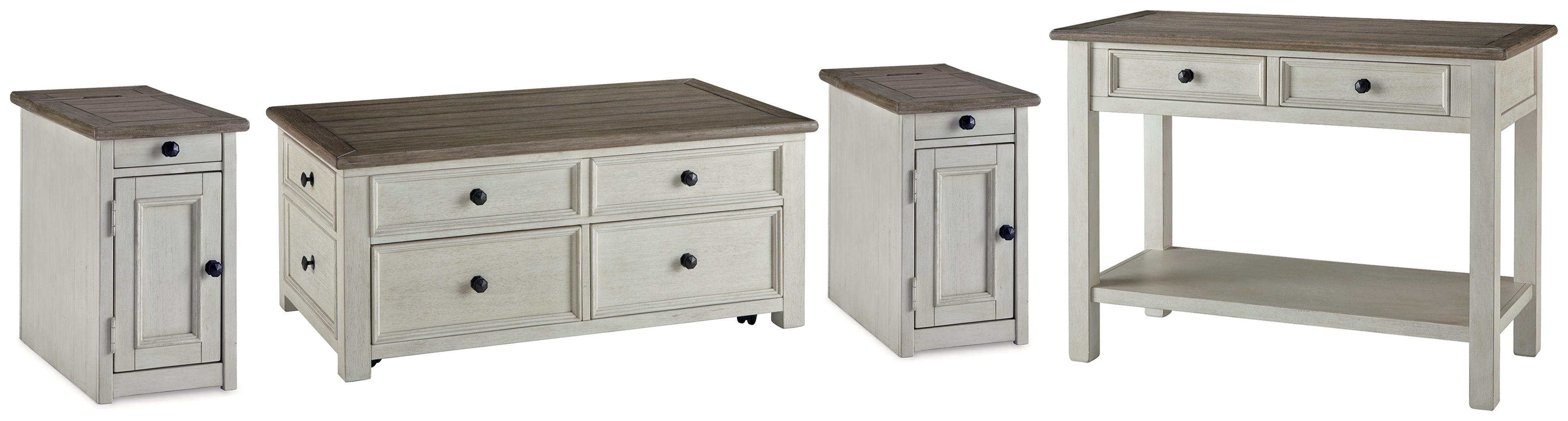 Best Furniture Outlet - Ashley Furniture - Bolanburg Coffee Table and 2 Chairside End Tables with Console - Coffee Table and 2 Chairside End Tables with Console - T637T4