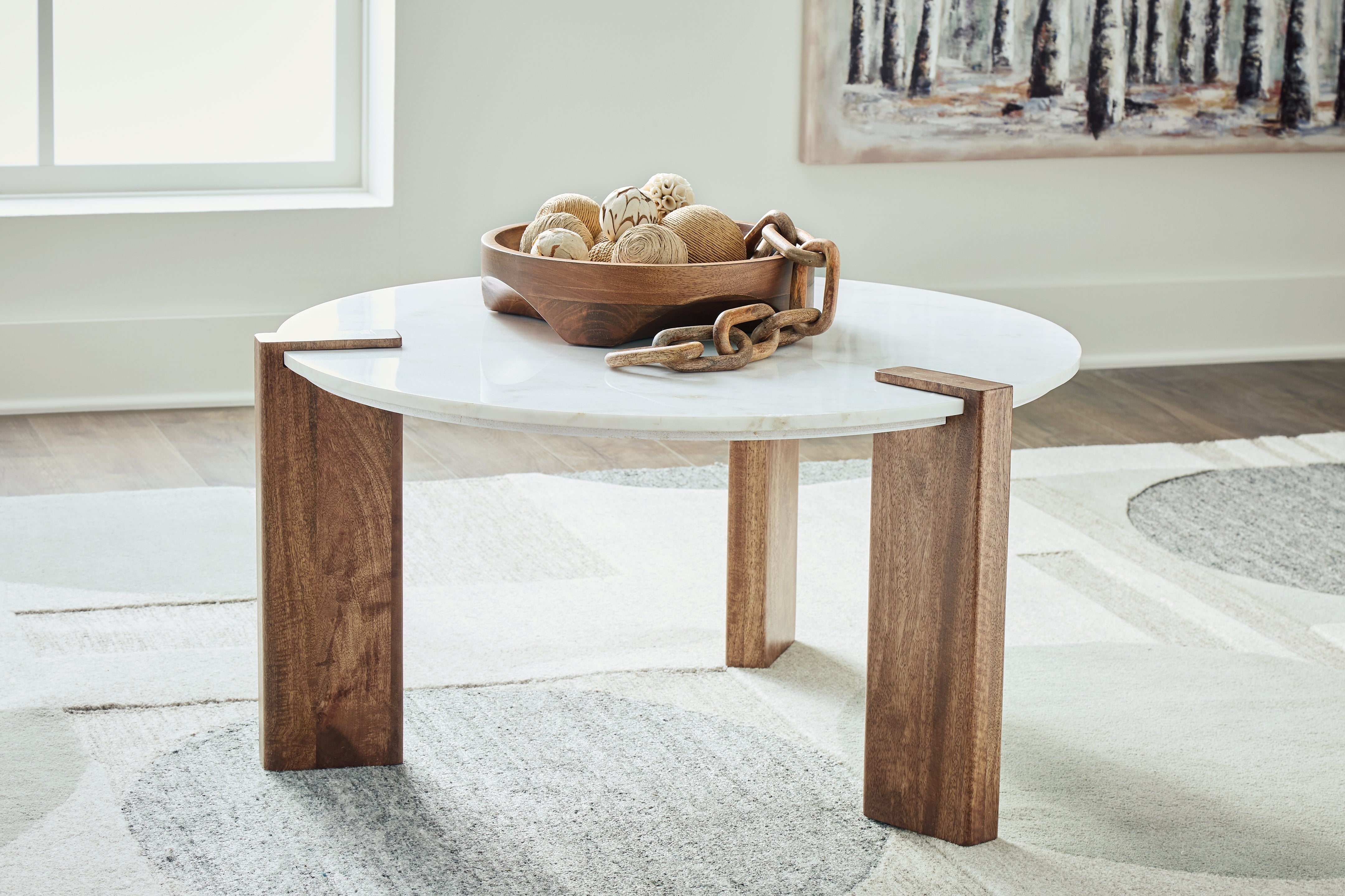 Best Furniture Outlet - Ashley Furniture - Isanti Coffee Table - Round Cocktail Table / White/Brown - T652-8