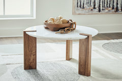 Best Furniture Outlet - Ashley Furniture - Isanti Coffee Table - Round Cocktail Table / White/Brown - T652-8