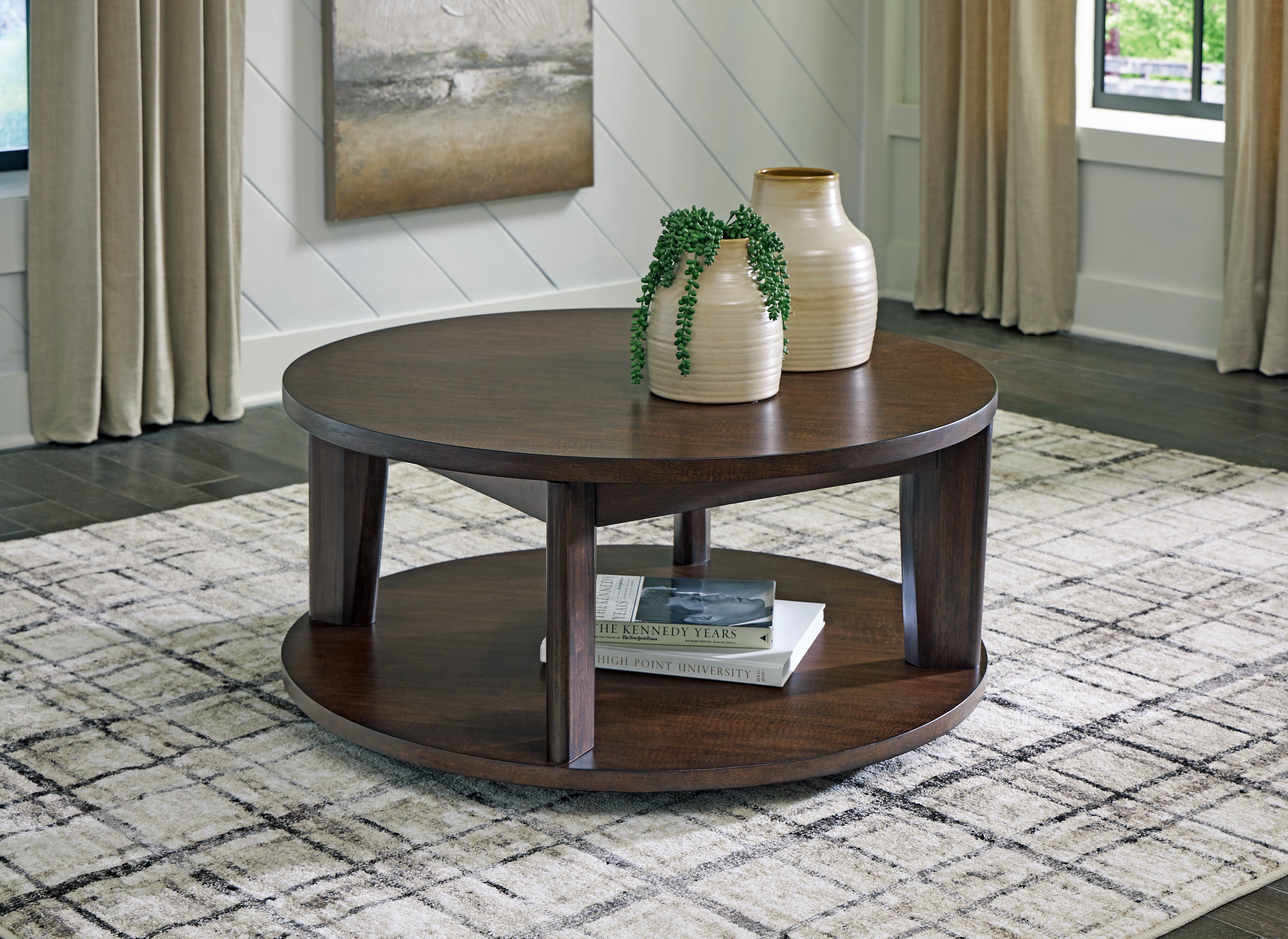 Best Furniture Outlet - Ashley Furniture - Korestone 2 Coffee Table - Round Cocktail Table / Dark Brown - T657-8