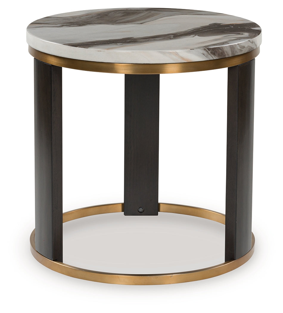 Best Furniture Outlet - Ashley Furniture - Jazmore End Table - Round End Table / Brown/Brass Finish - T671-6