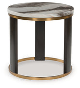 Best Furniture Outlet - Ashley Furniture - Jazmore End Table - Round End Table / Brown/Brass Finish - T671-6