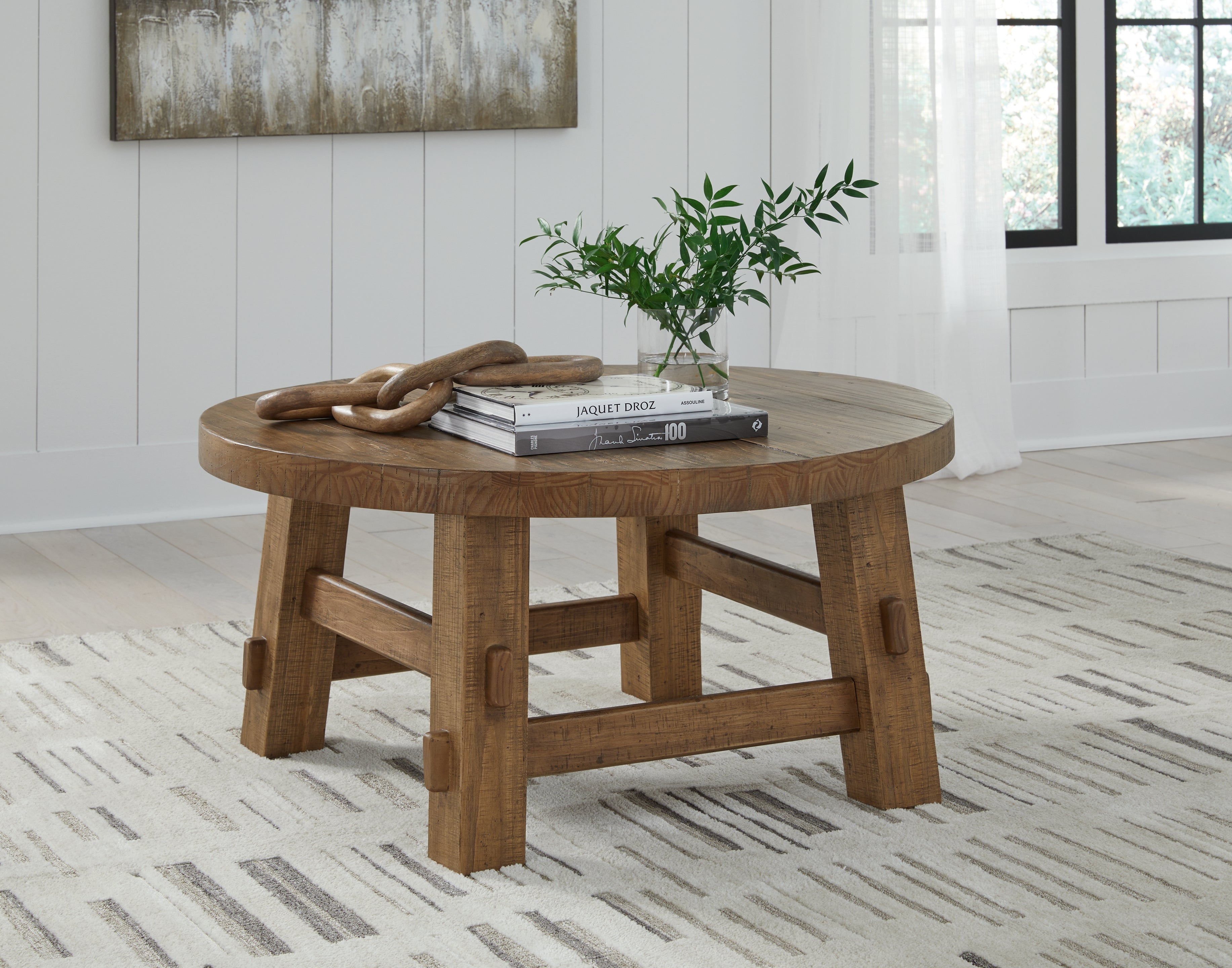 Best Furniture Outlet - Ashley Furniture - Mackifeld Coffee Table - Round Cocktail Table / Warm Brown - T724-8