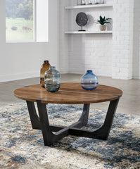 Best Furniture Outlet - Ashley Furniture - Hanneforth Coffee Table - Round Cocktail Table / Brown/Black - T726-8